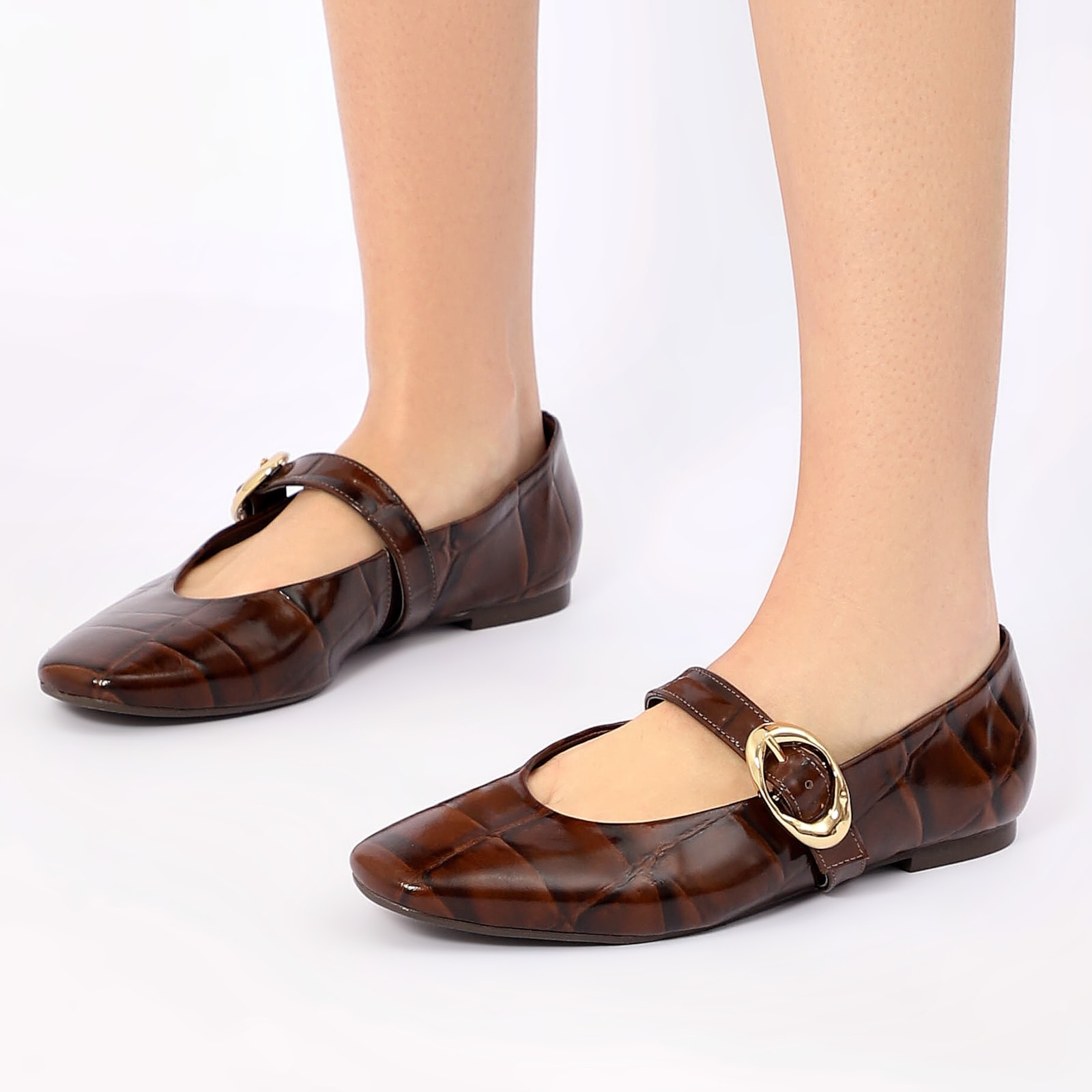 Sapatilha Couro Maxi Croco Marrom