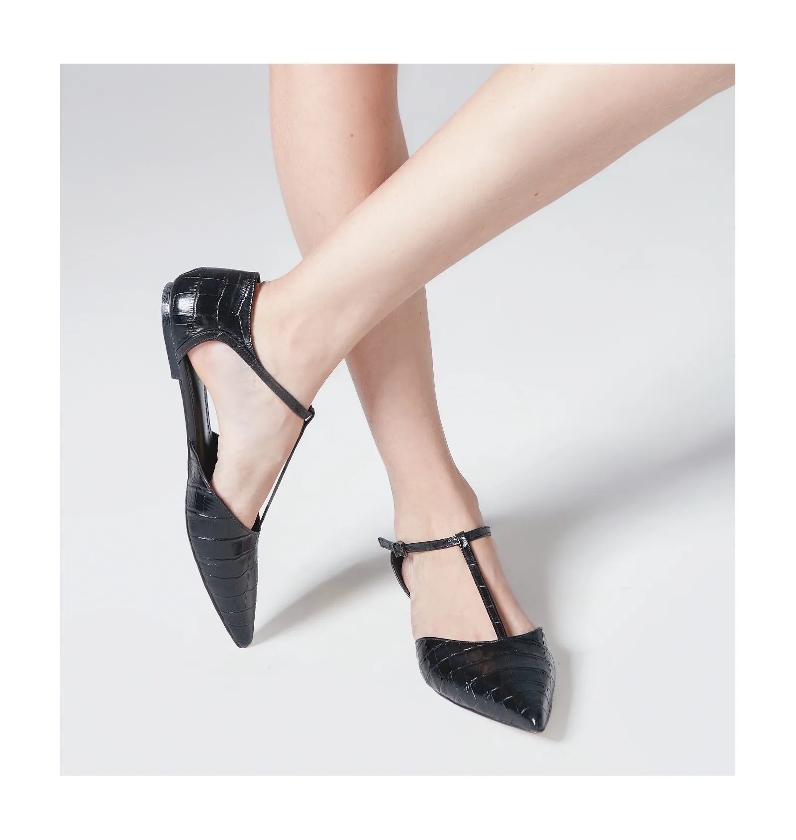 Sapatilha Croco Couro Preto