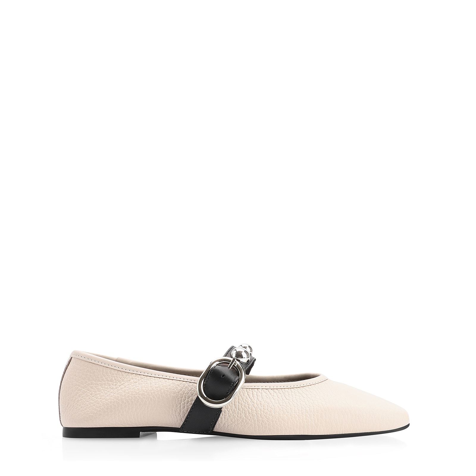 Sapatilha Esferas Couro Off White/Preto Fivela