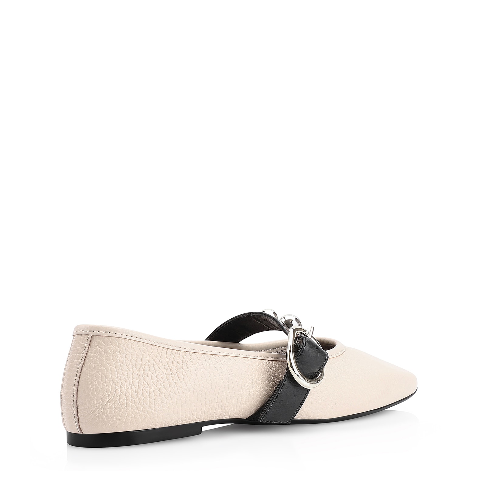 Sapatilha Esferas Couro Off White/Preto Fivela