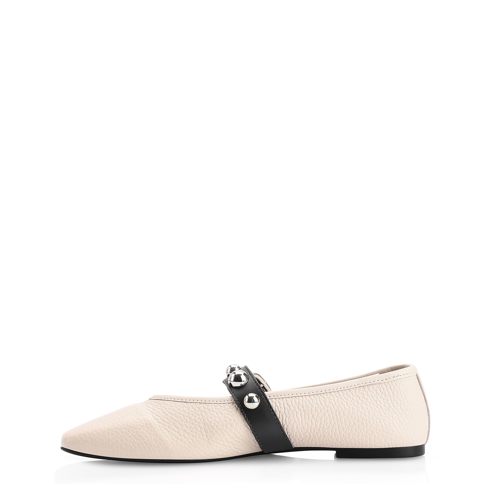 Sapatilha Esferas Couro Off White/Preto Fivela