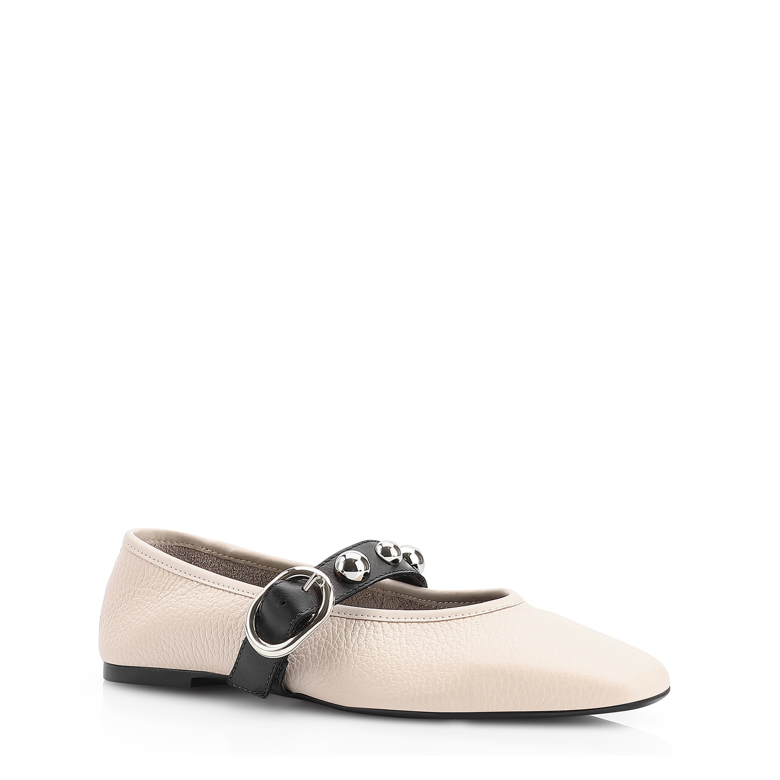 Sapatilha Esferas Couro Off White/Preto Fivela