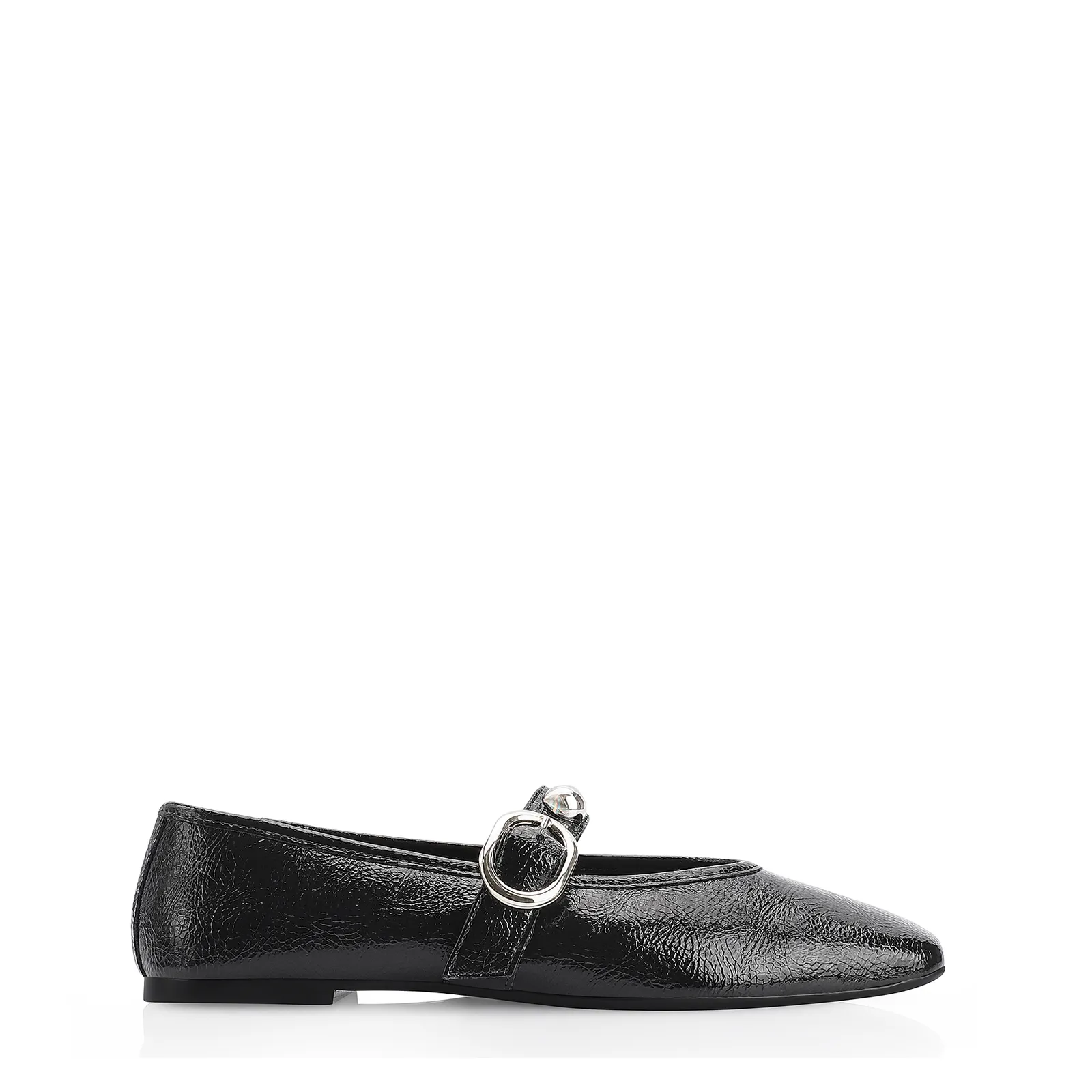 Sapatilha Esferas Verniz Preto Fivela