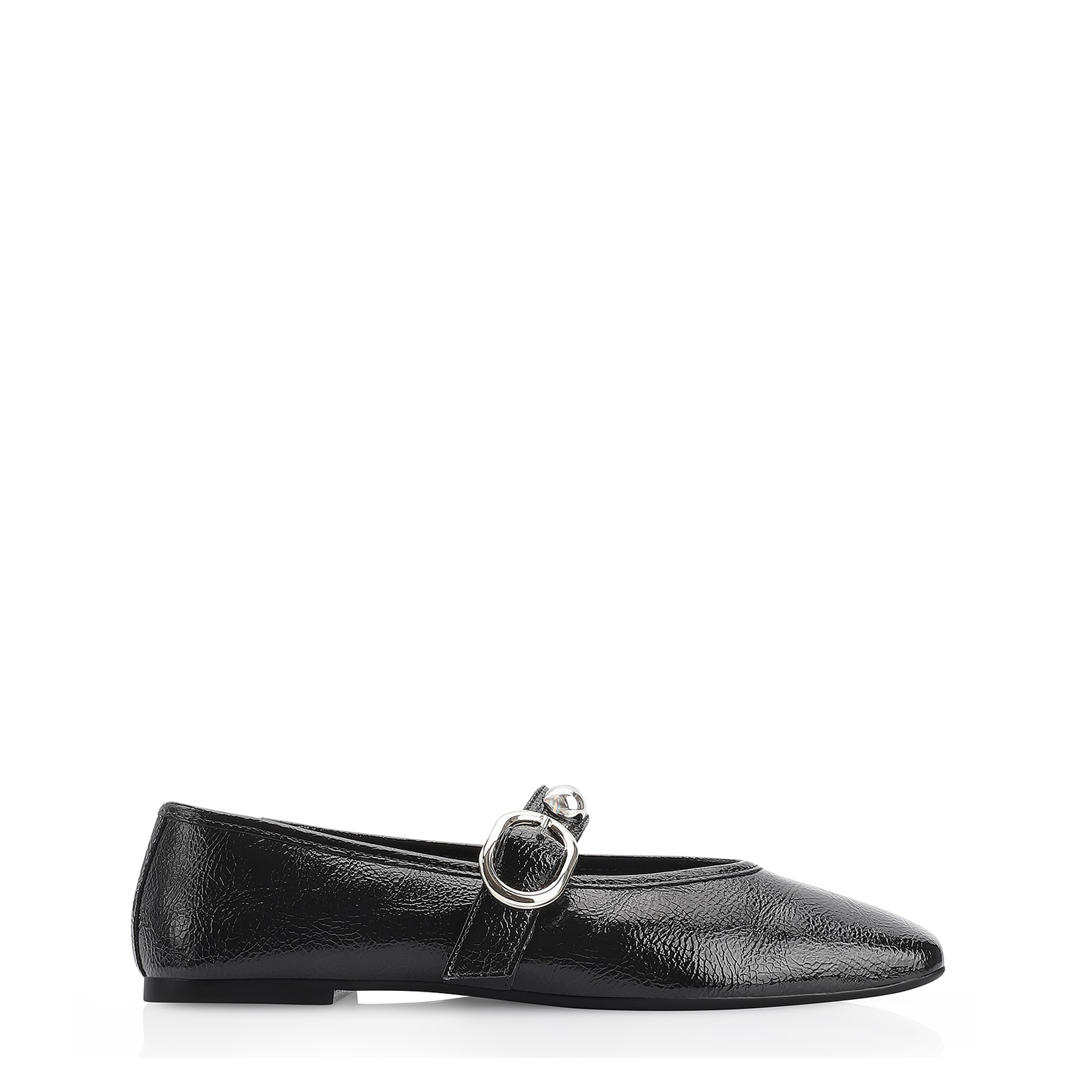 Sapatilha Esferas Verniz Preto Fivela