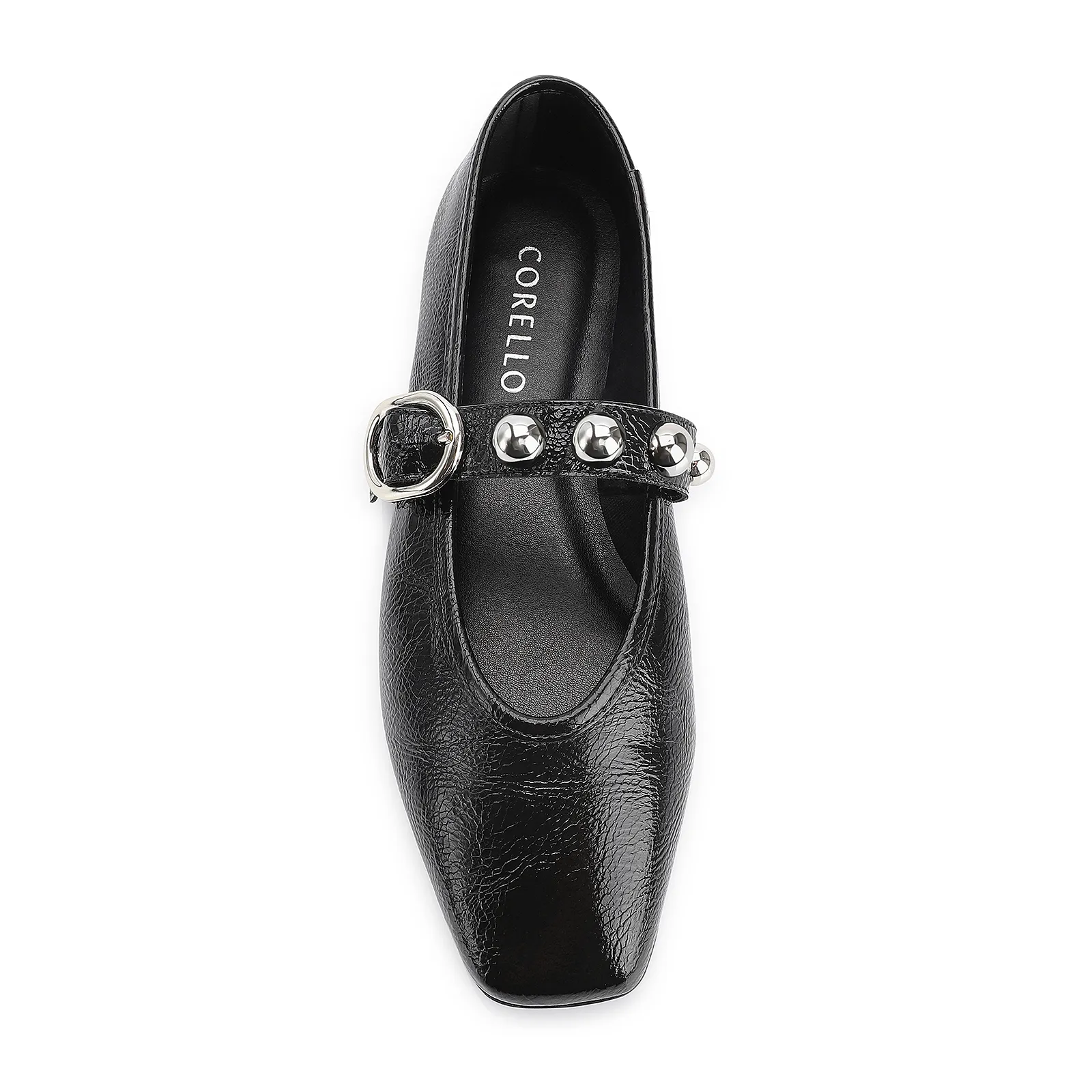 Sapatilha Esferas Verniz Preto Fivela