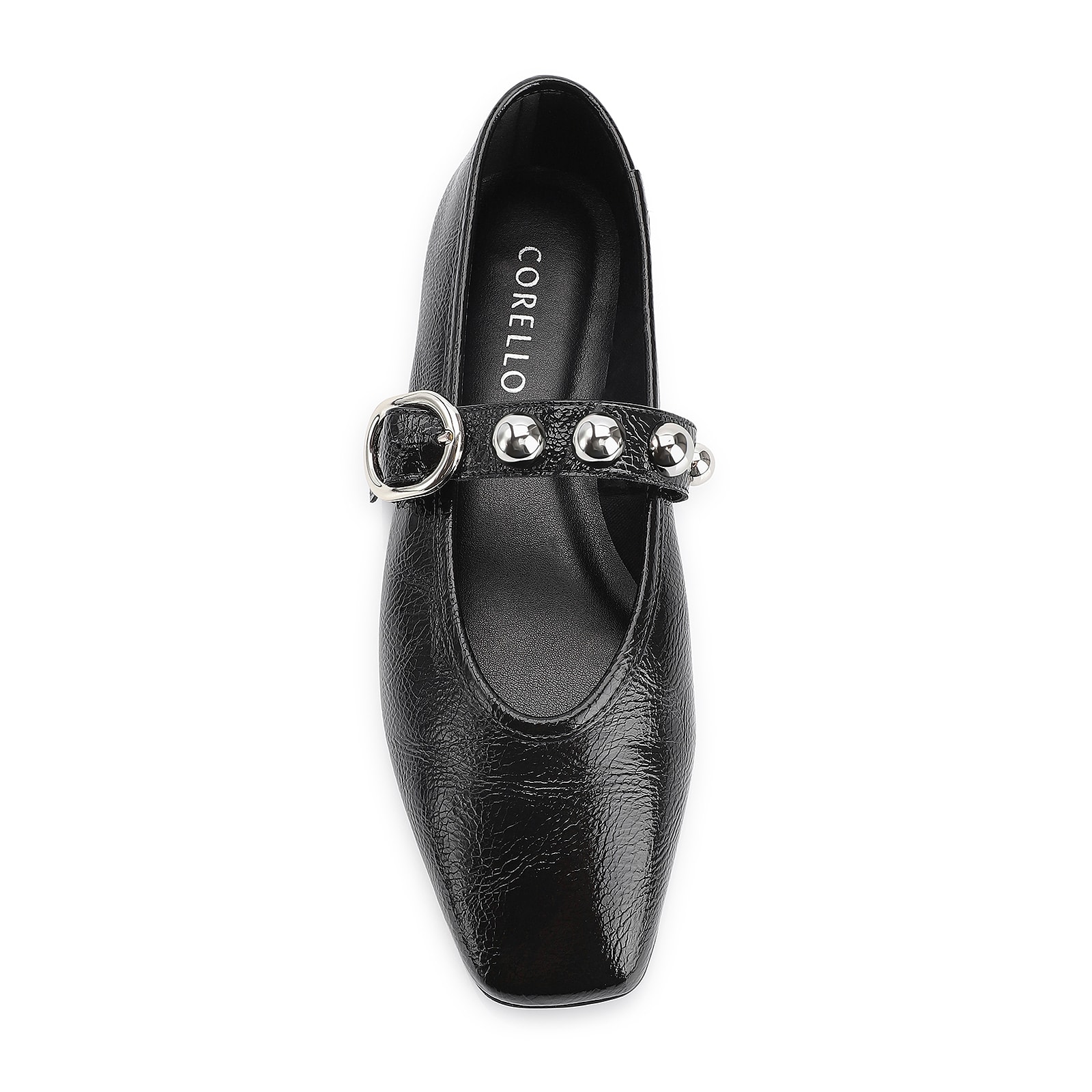 Sapatilha Esferas Verniz Preto Fivela