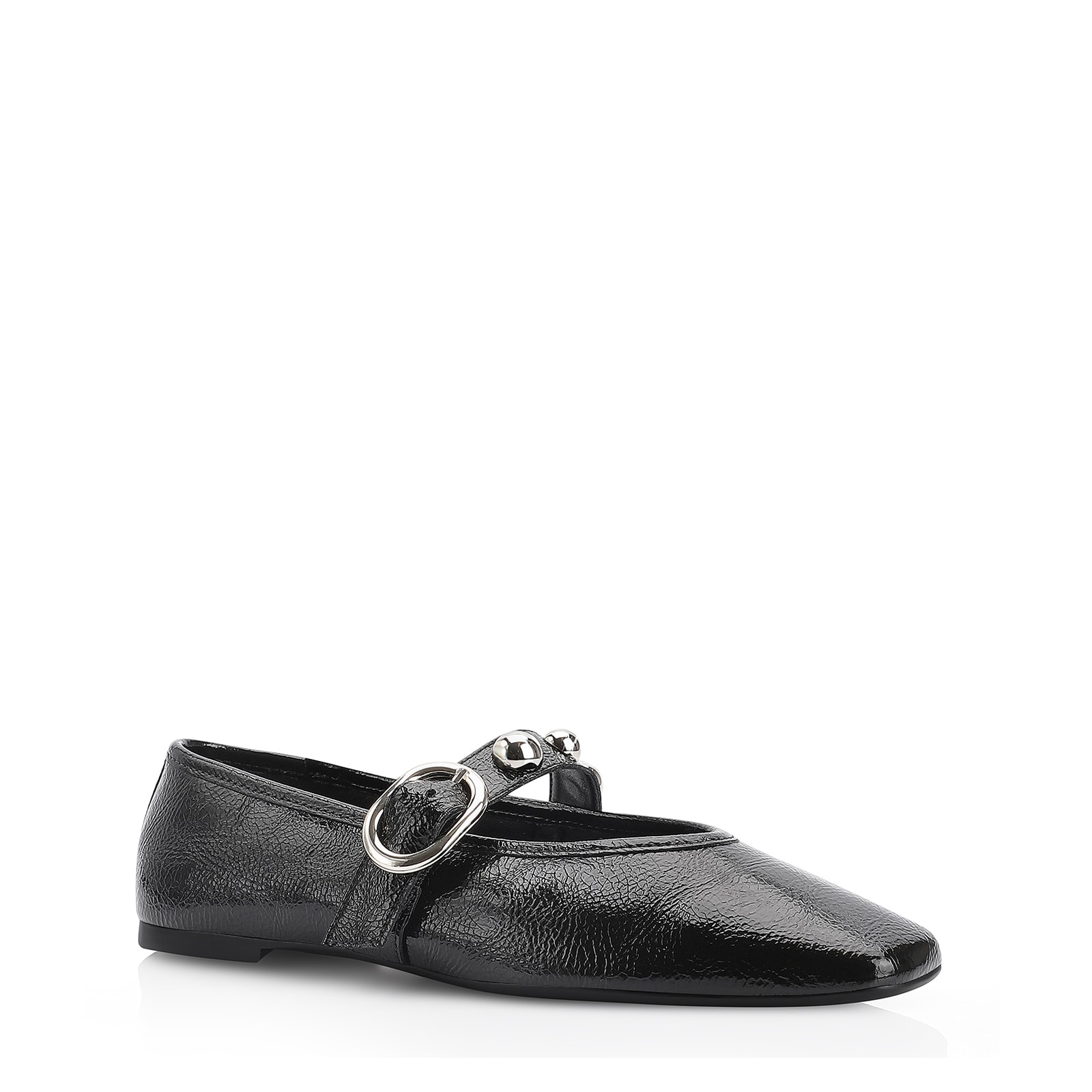 Sapatilha Esferas Verniz Preto Fivela