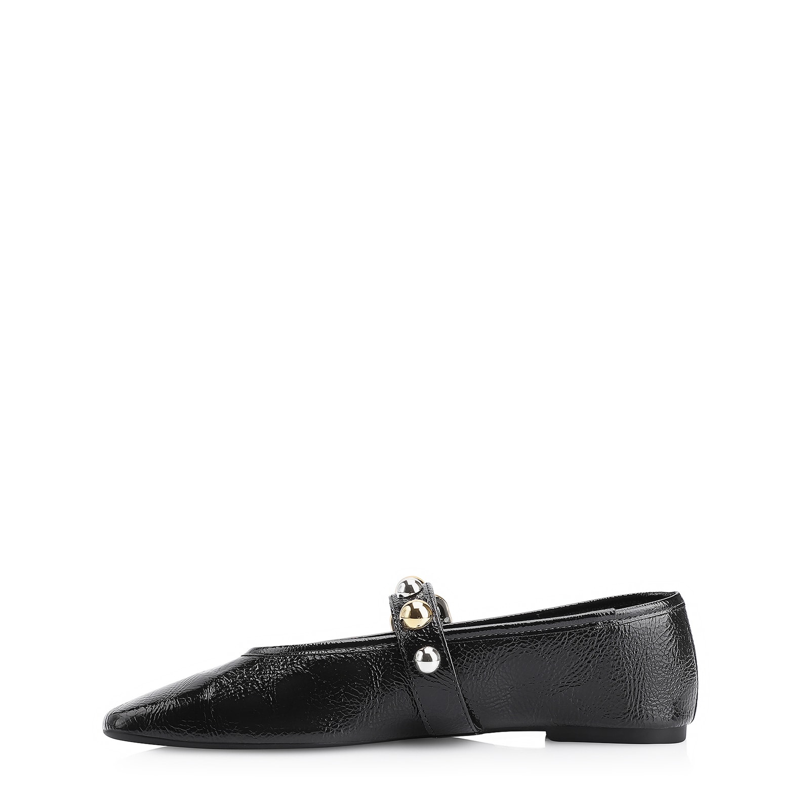 Sapatilha Esferas Verniz Preto Fivela