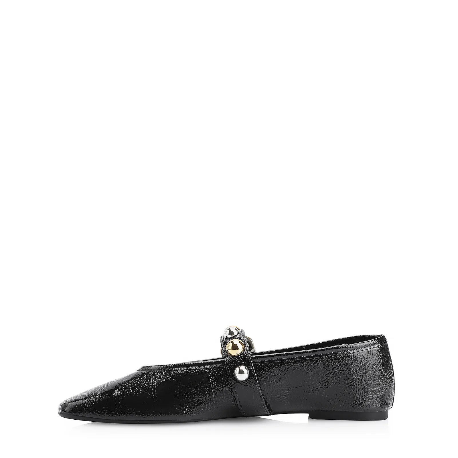 Sapatilha Esferas Verniz Preto Fivela