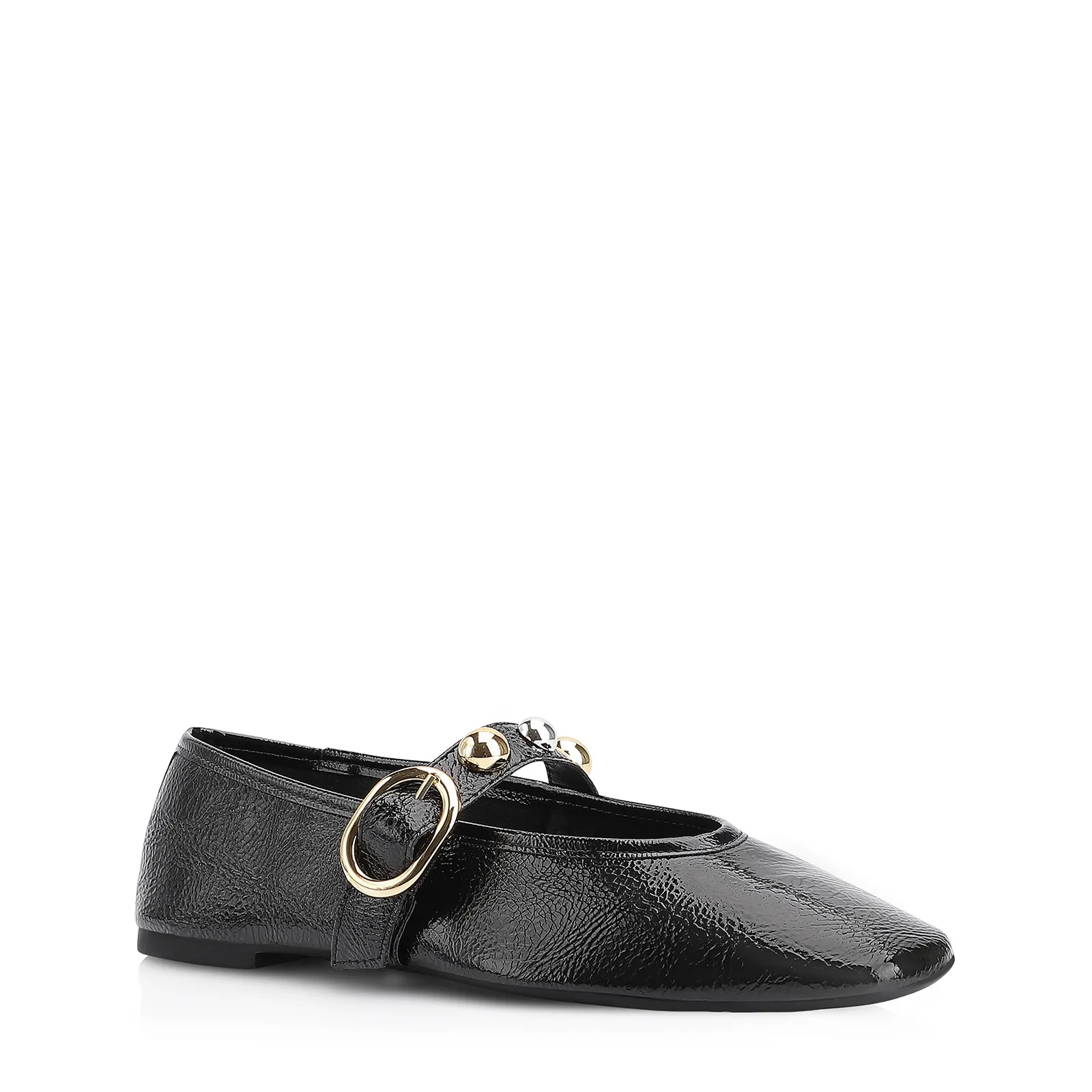 Sapatilha Esferas Verniz Preto Fivela