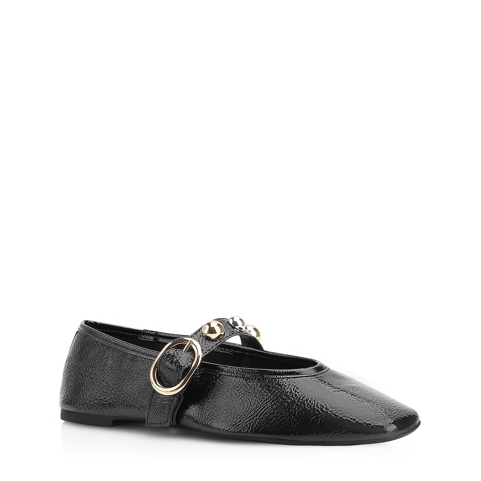 Sapatilha Esferas Verniz Preto Fivela