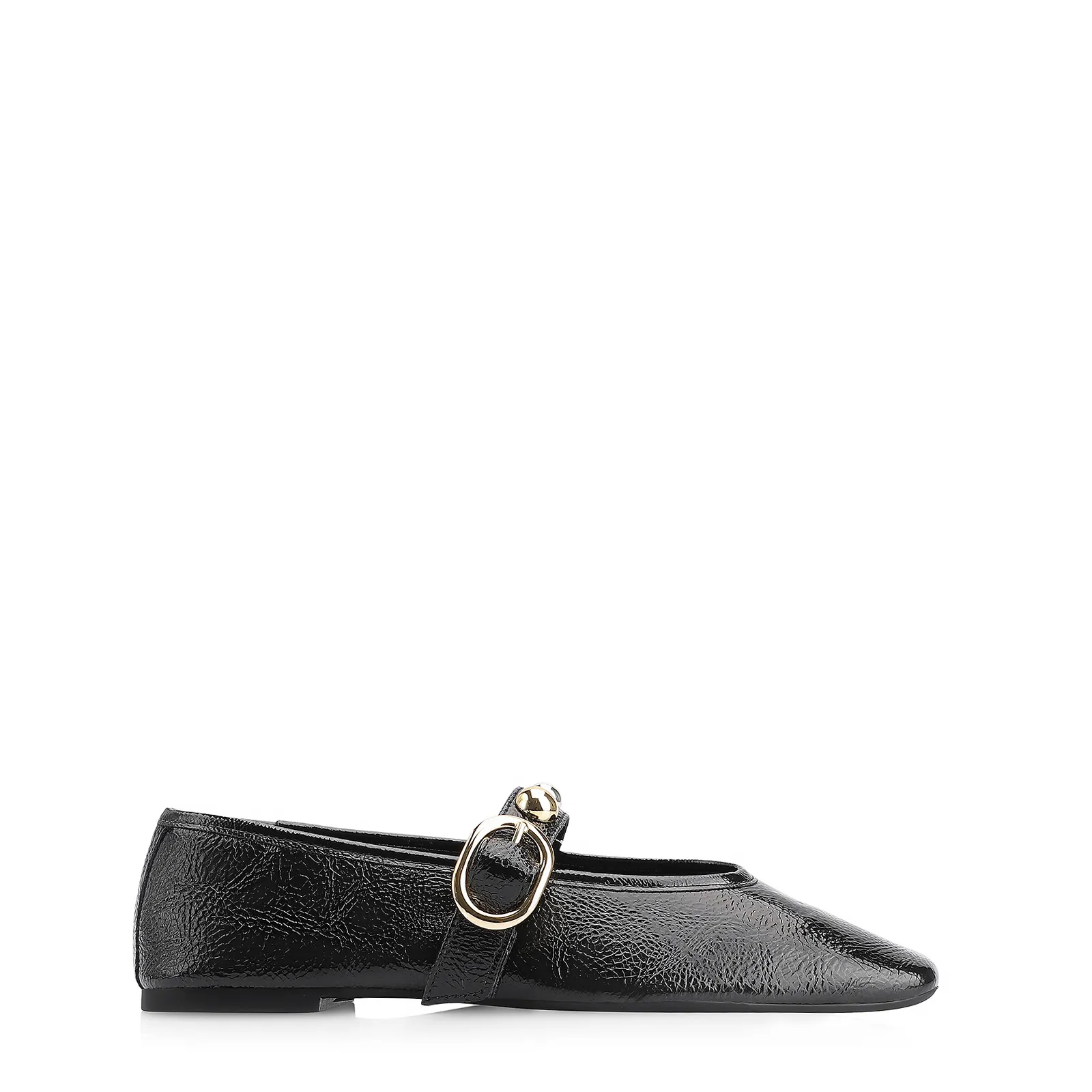Sapatilha Esferas Verniz Preto Fivela
