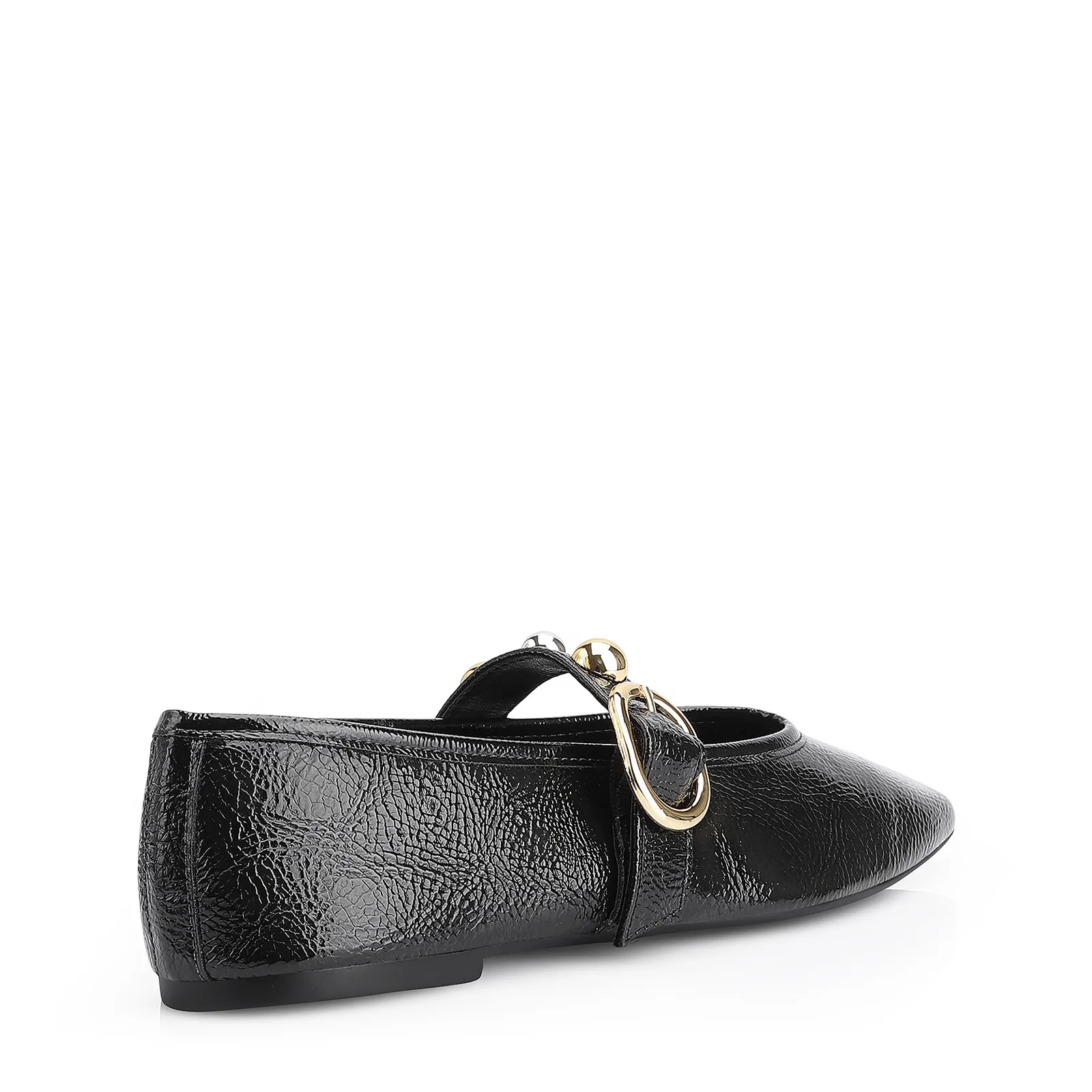 Sapatilha Esferas Verniz Preto Fivela