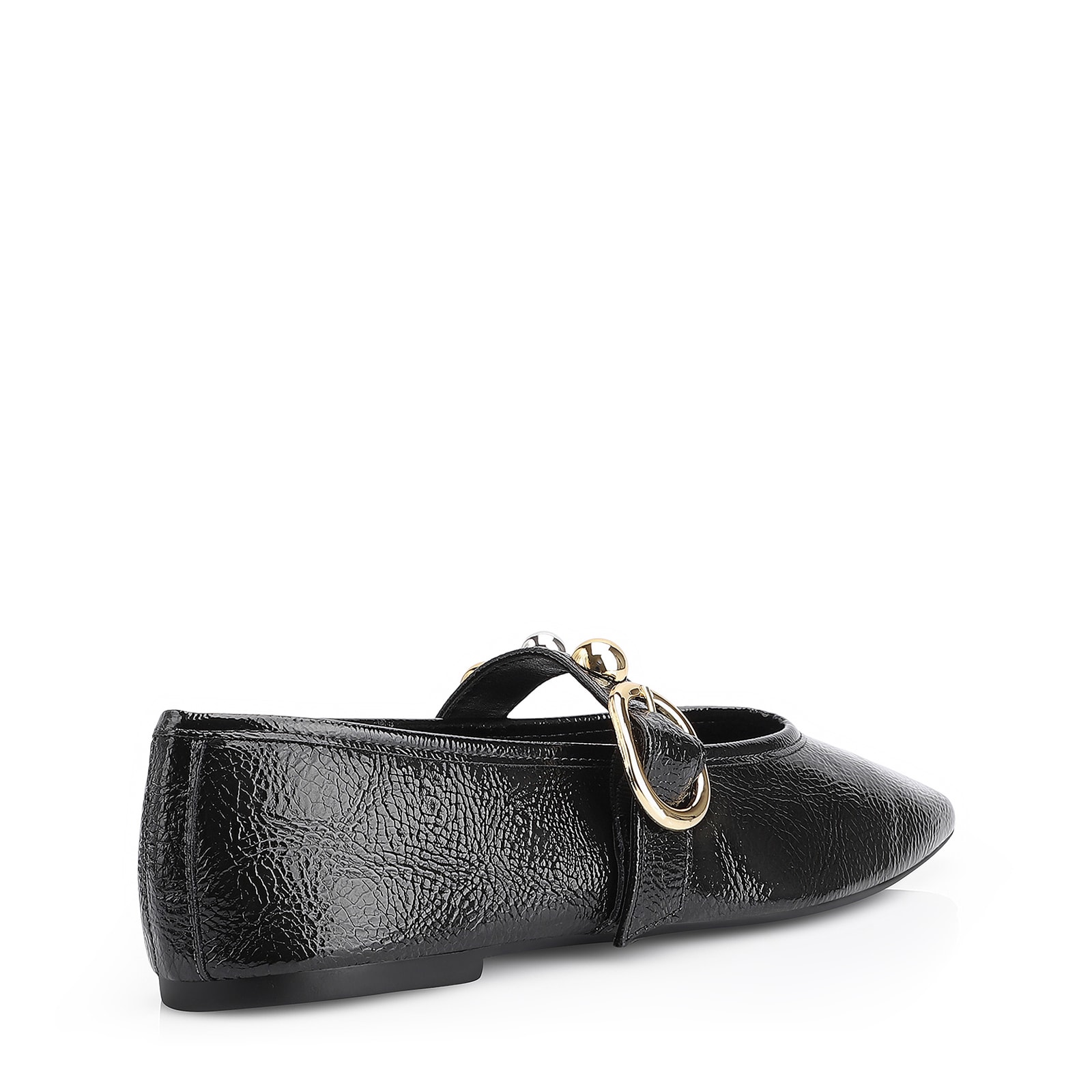 Sapatilha Esferas Verniz Preto Fivela