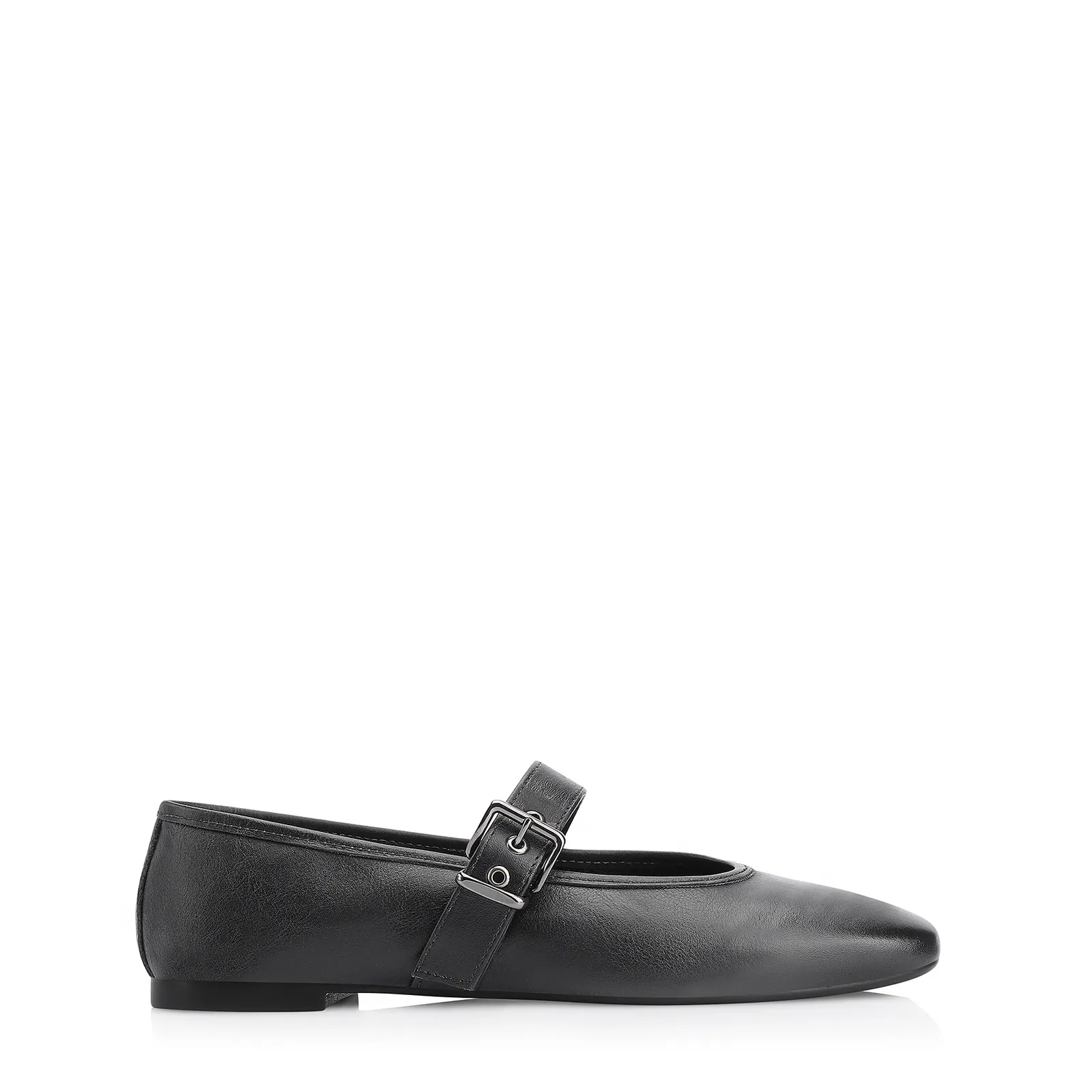 Sapatilha Fivela Couro Preto