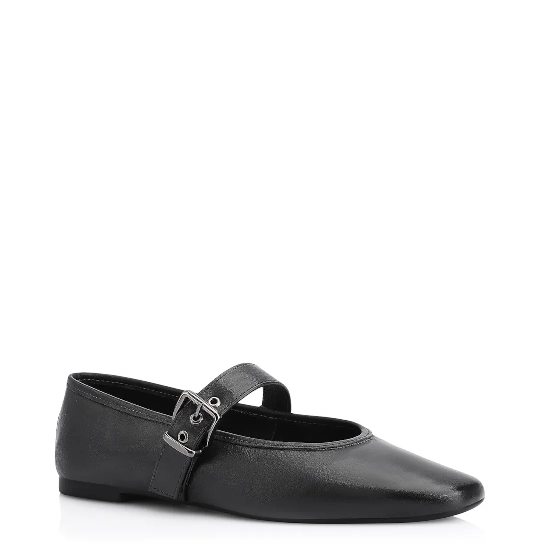 Sapatilha Fivela Couro Preto