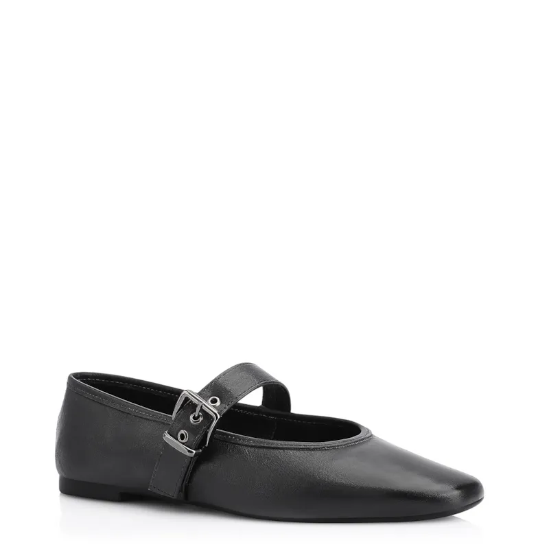 Sapatilha Fivela Couro Preto