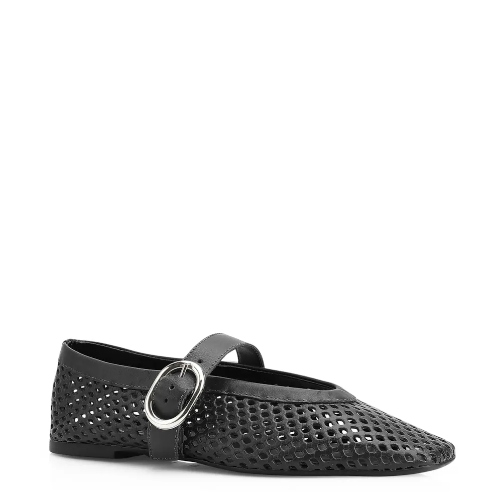 Sapatilha Fivela Couro Preto