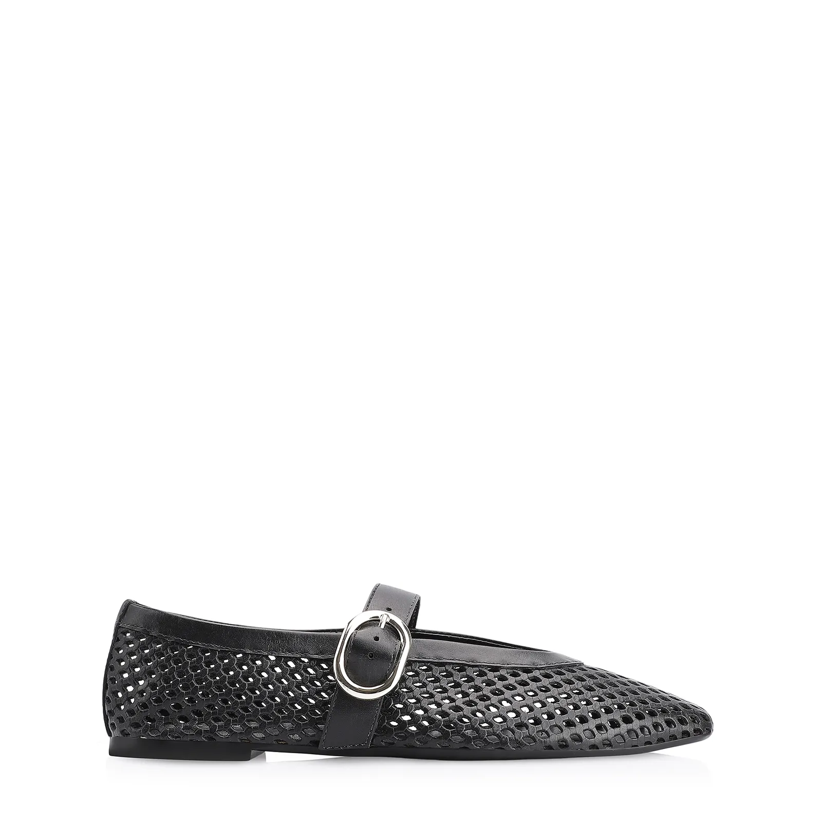 Sapatilha Fivela Couro Preto