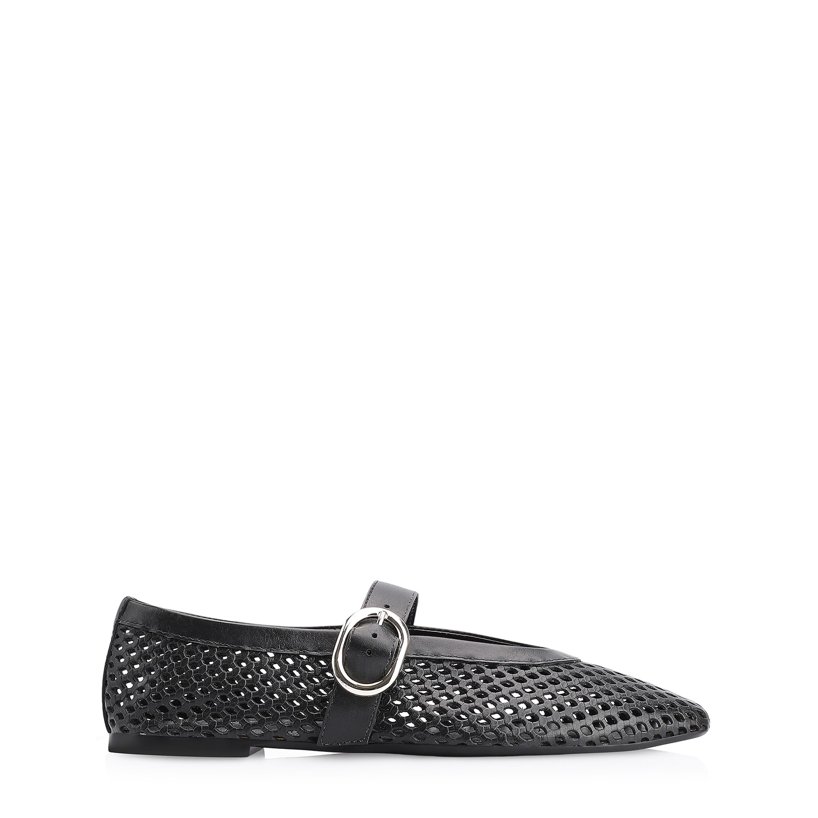 Sapatilha Fivela Couro Preto
