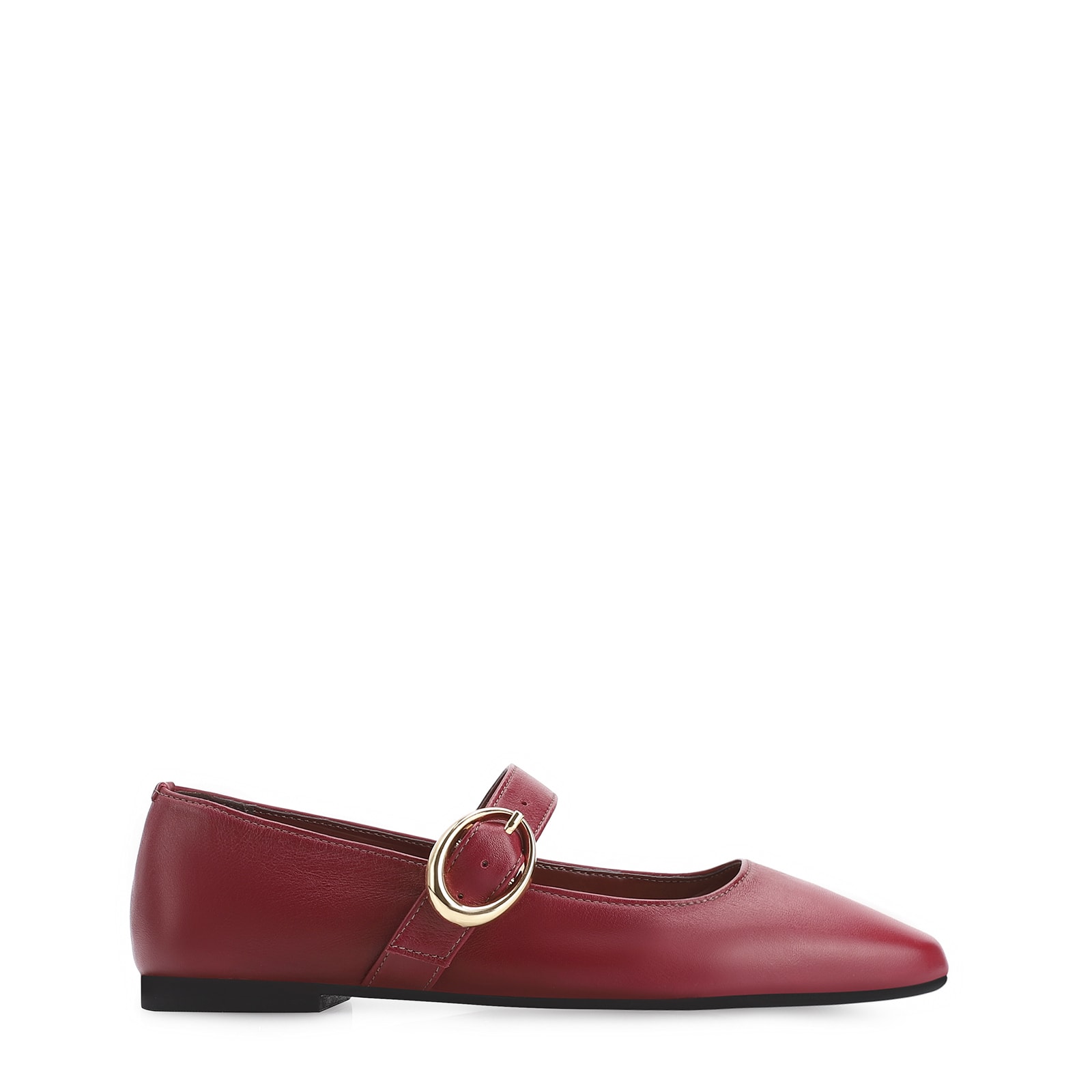 Sapatilha Fivela Couro Vermelho Cereja