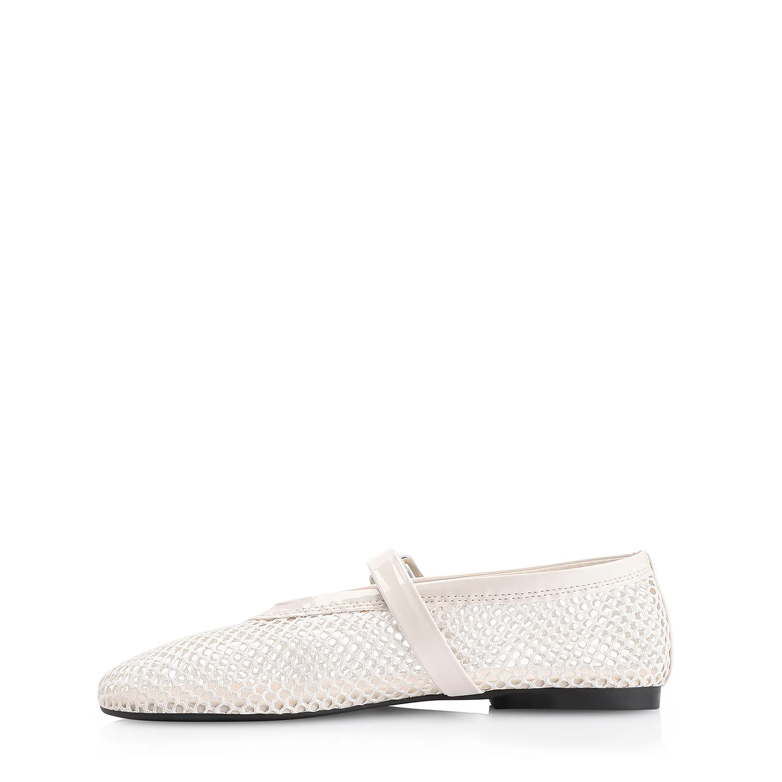 Sapatilha Fivela Tela/Verniz Off White