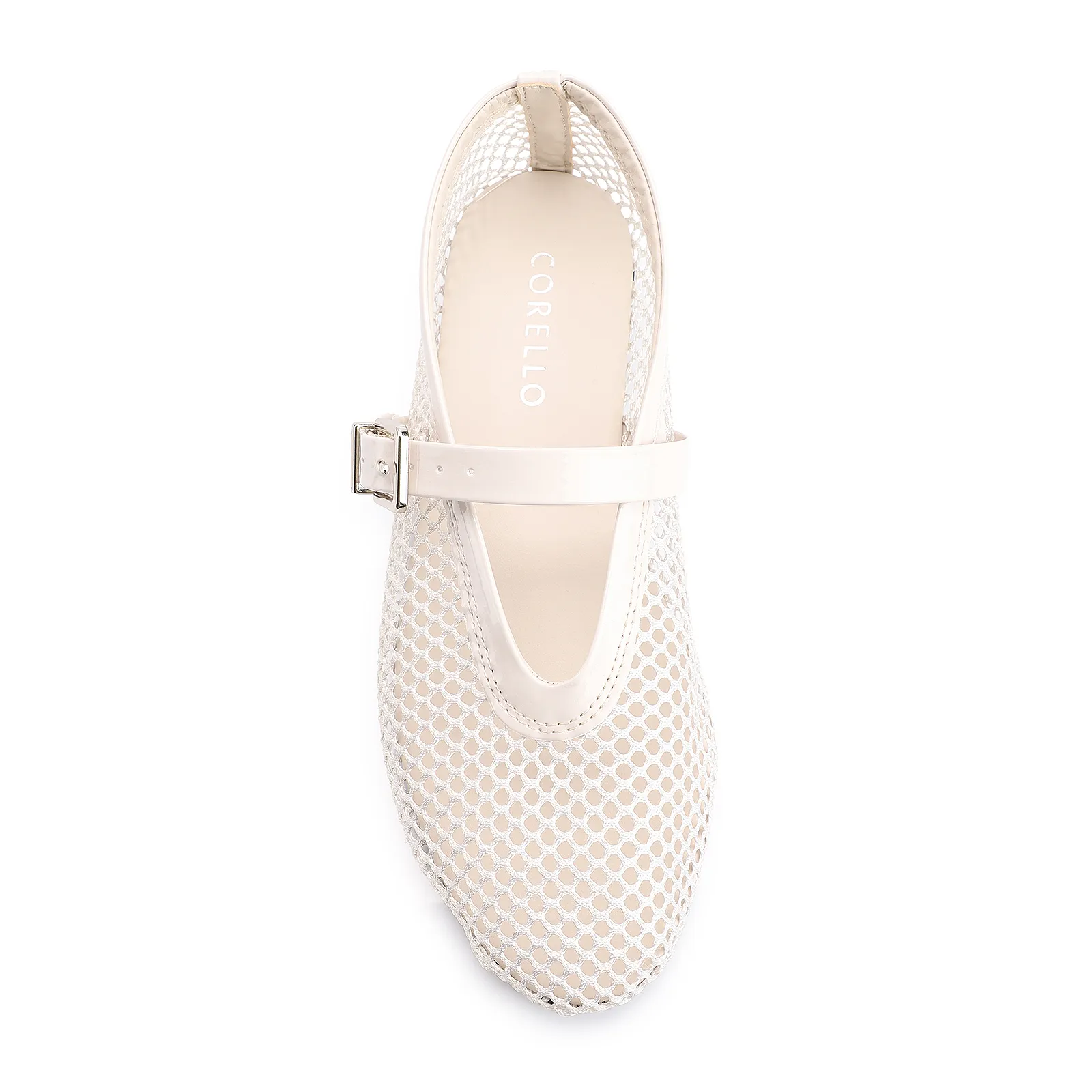 Sapatilha Fivela Tela/Verniz Off White