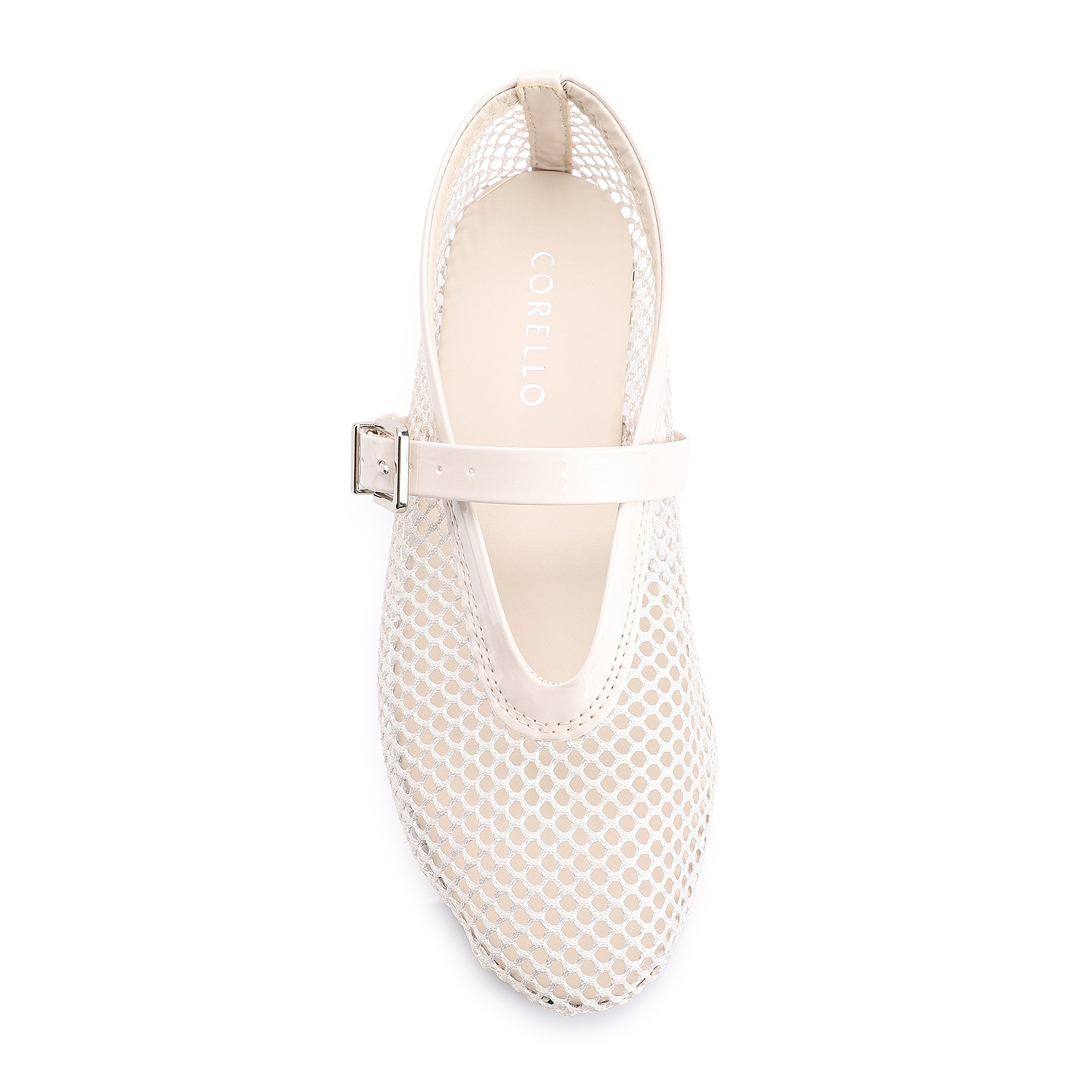 Sapatilha Fivela Tela/Verniz Off White