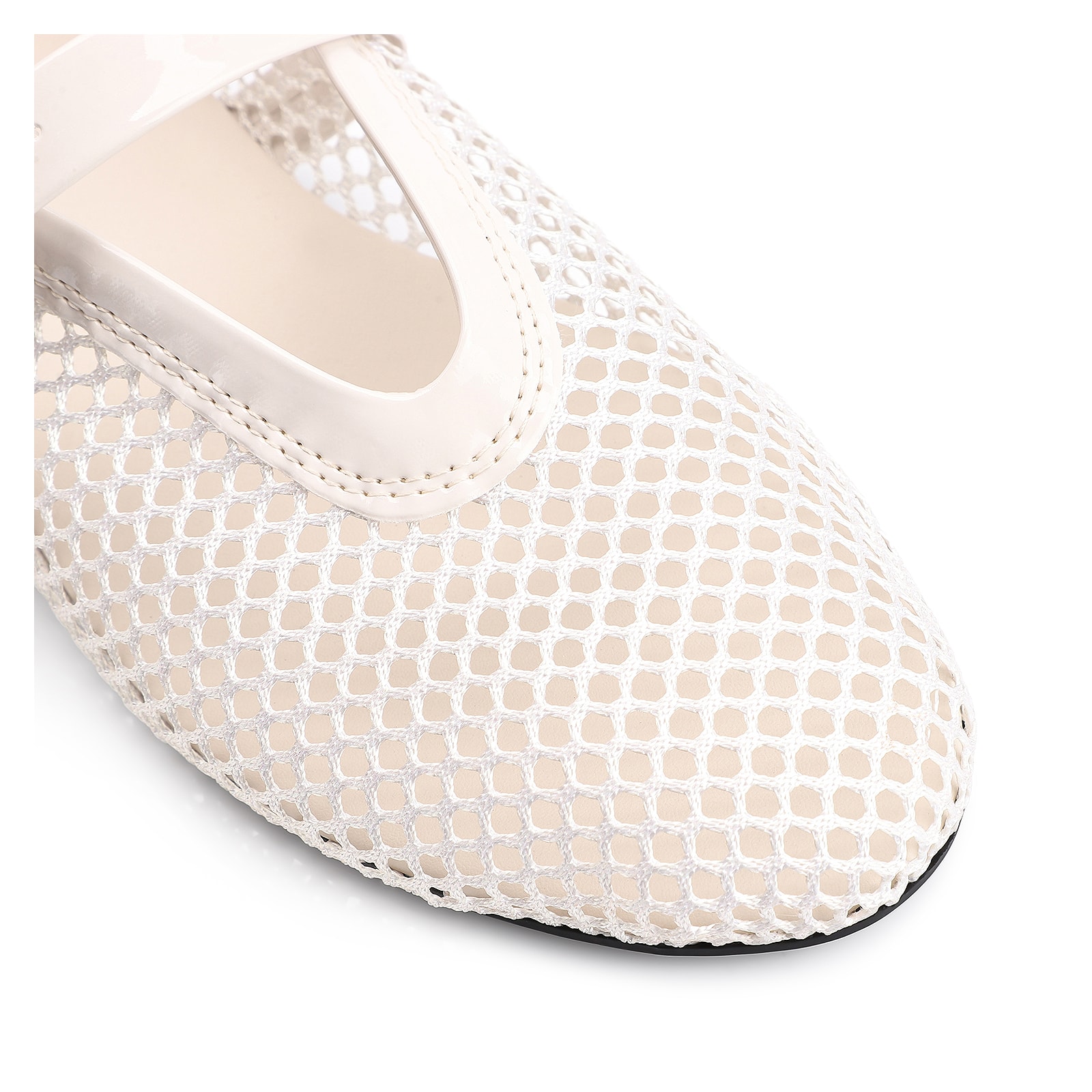 Sapatilha Fivela Tela/Verniz Off White
