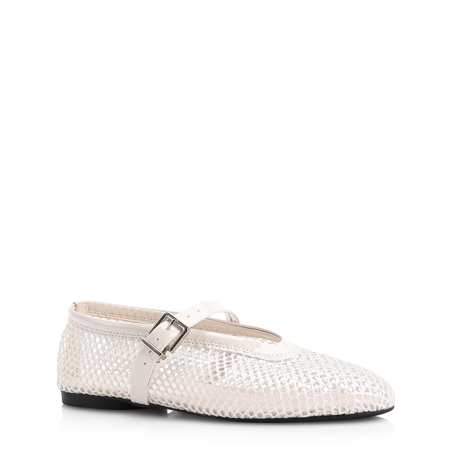 Sapatilha Fivela Tela/Verniz Off White