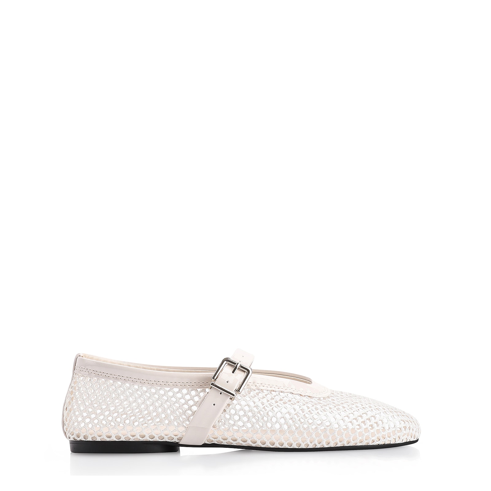 Sapatilha Fivela Tela/Verniz Off White