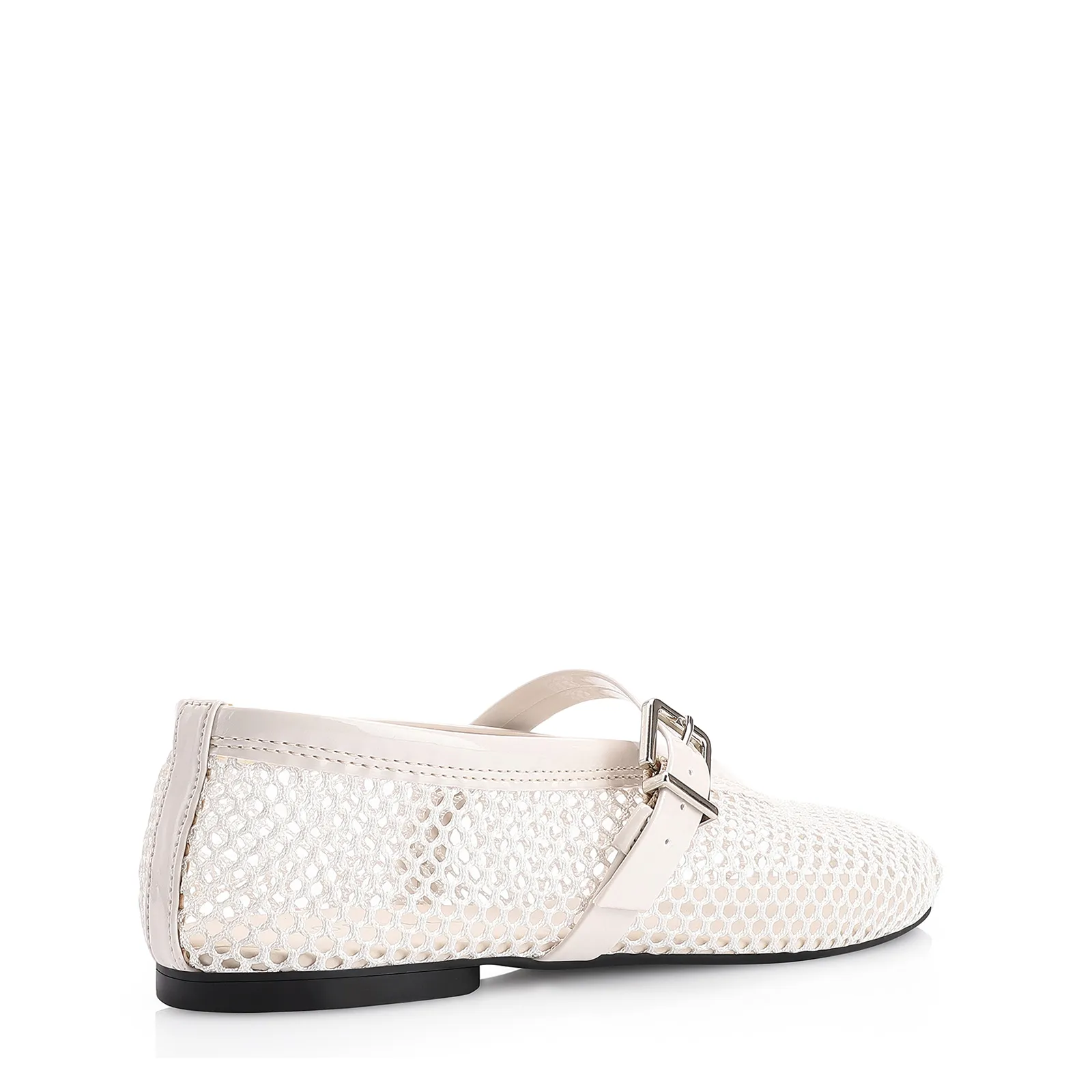 Sapatilha Fivela Tela/Verniz Off White