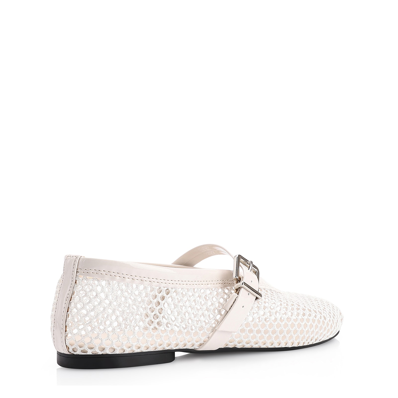 Sapatilha Fivela Tela/Verniz Off White