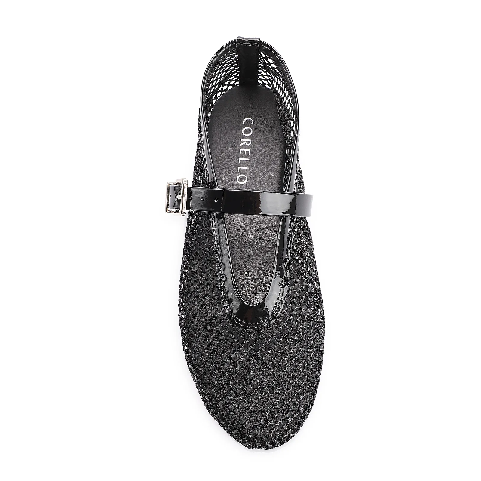 Sapatilha Fivela Tela/Verniz Preto