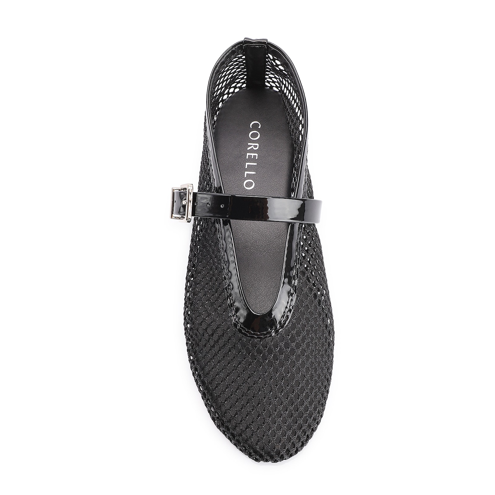 Sapatilha Fivela Tela/Verniz Preto