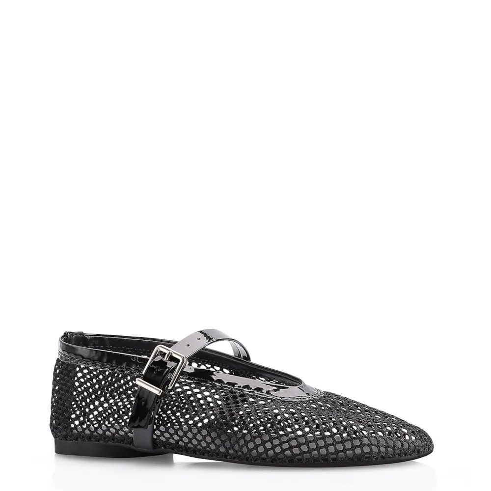 Sapatilha Fivela Tela/Verniz Preto