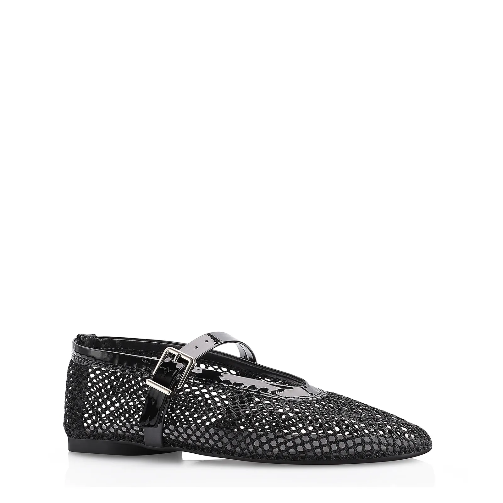 Sapatilha Fivela Tela/Verniz Preto