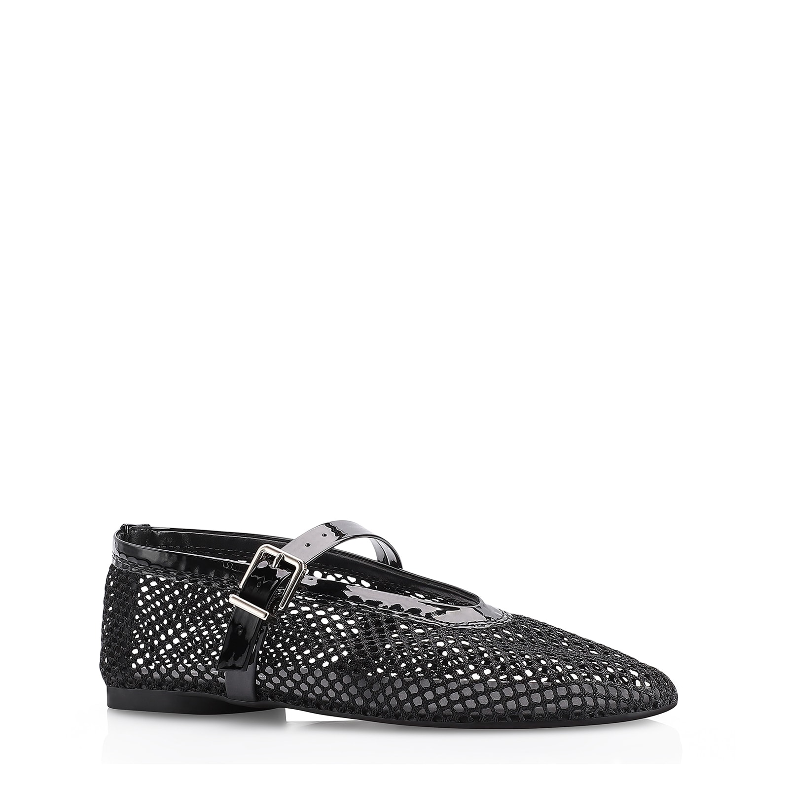 Sapatilha Fivela Tela/Verniz Preto