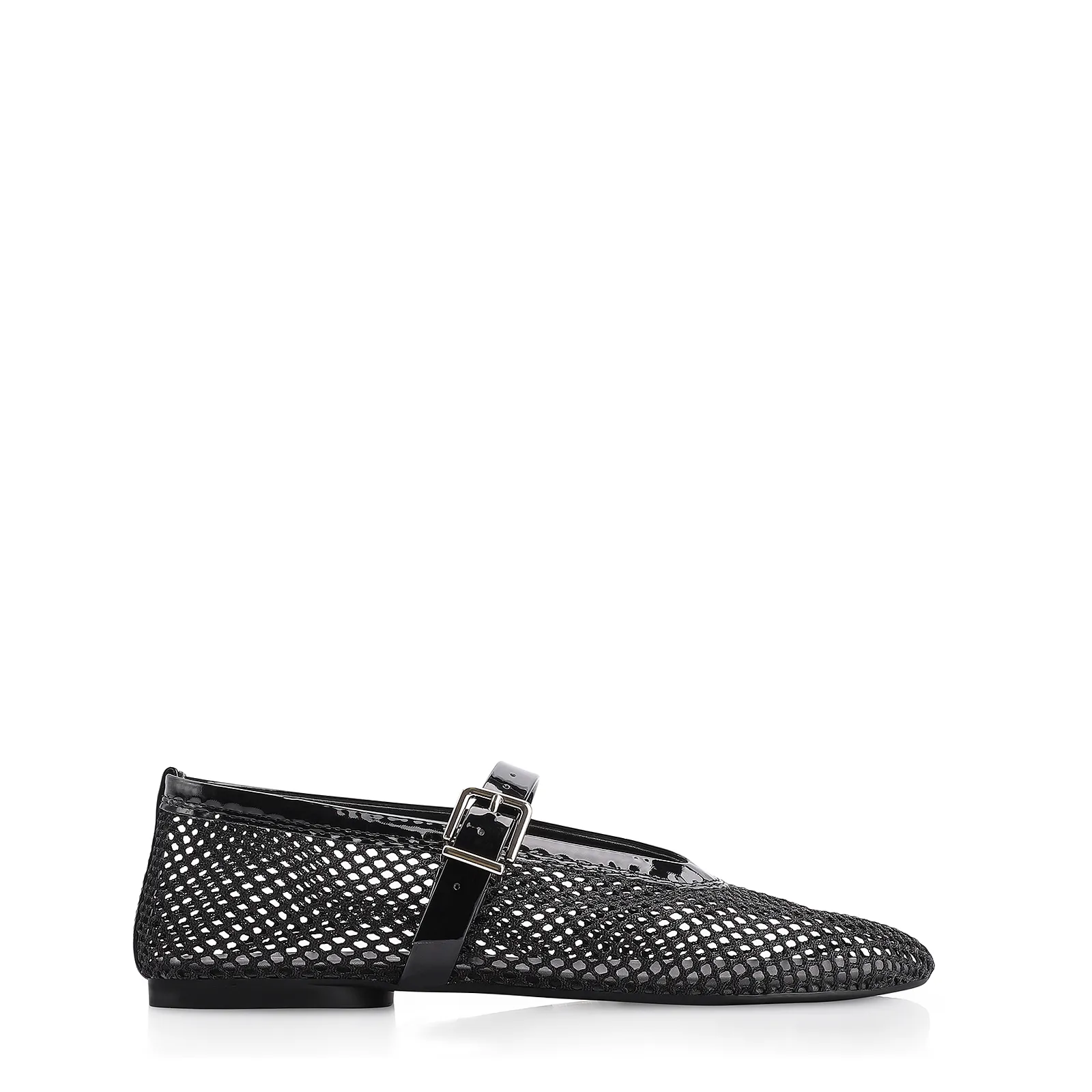 Sapatilha Fivela Tela/Verniz Preto