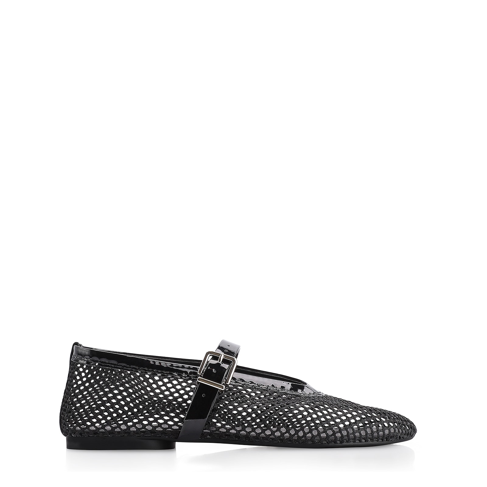 Sapatilha Fivela Tela/Verniz Preto