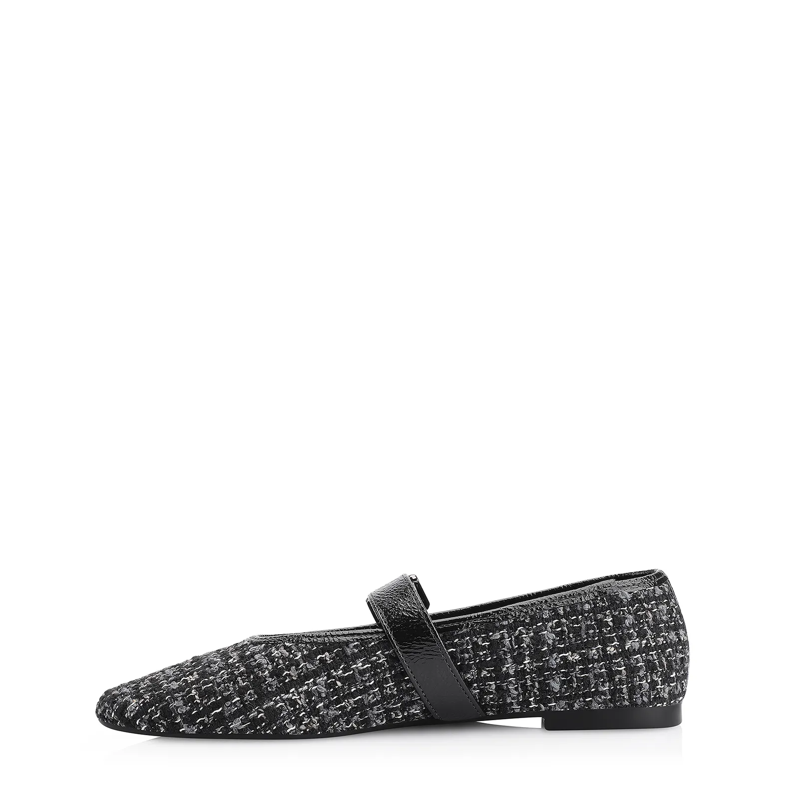 Sapatilha Fivela Tweed Preto/Verniz Preto