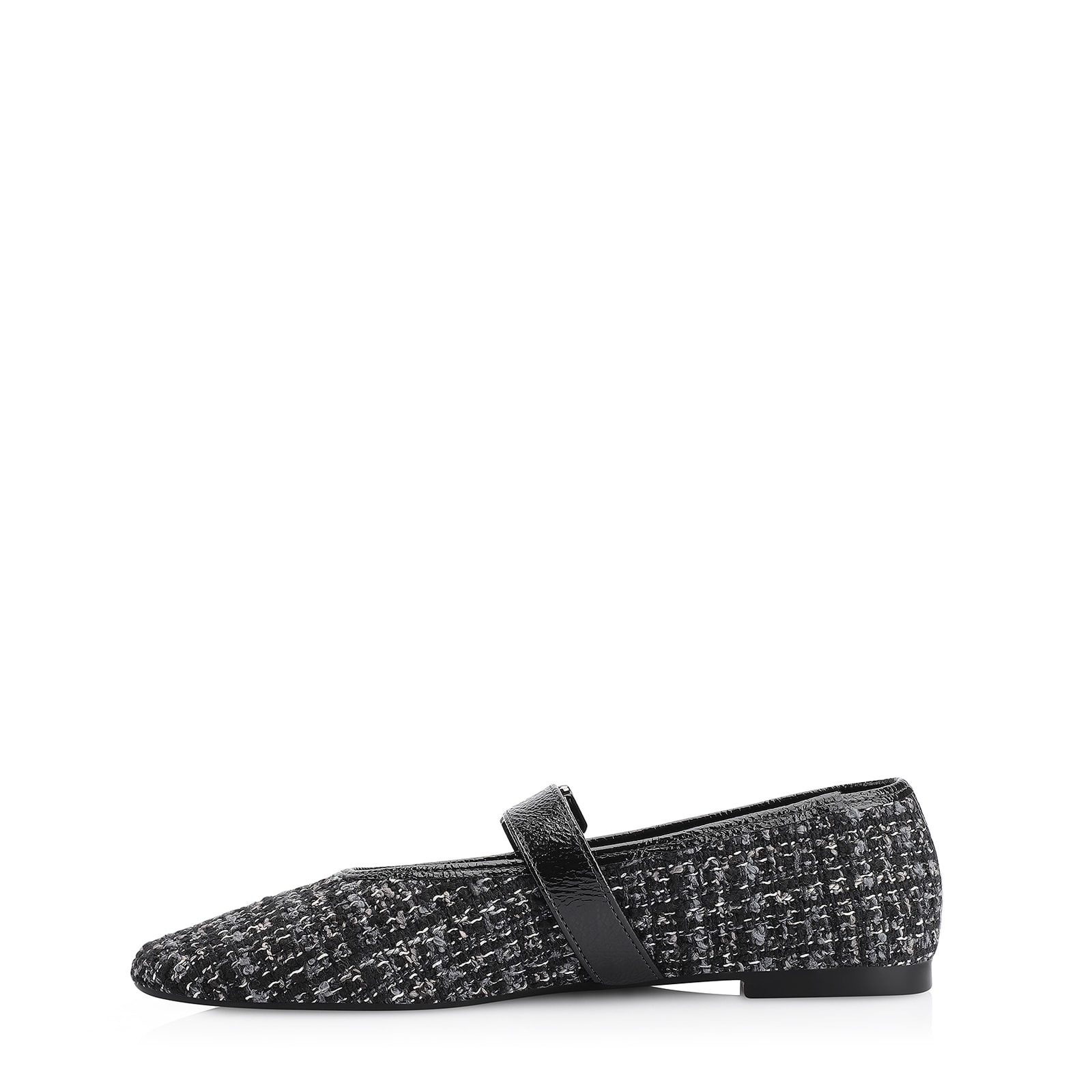 Sapatilha Fivela Tweed Preto/Verniz Preto