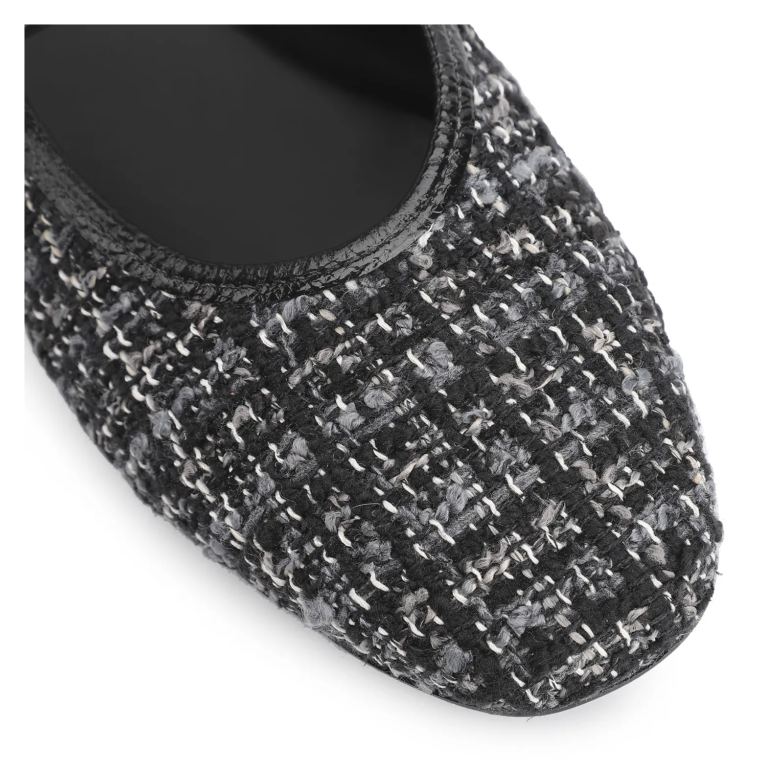 Sapatilha Fivela Tweed Preto/Verniz Preto