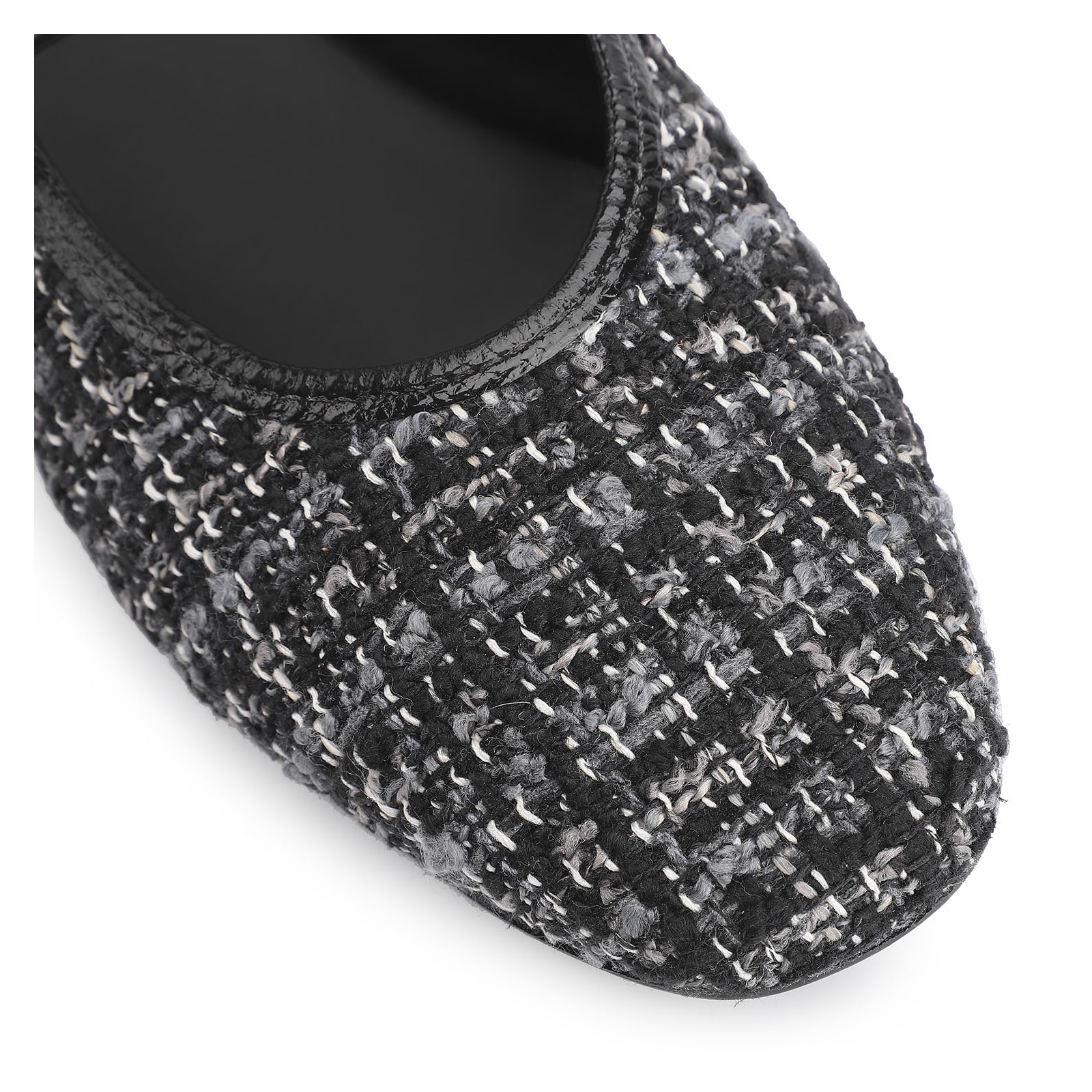 Sapatilha Fivela Tweed Preto/Verniz Preto