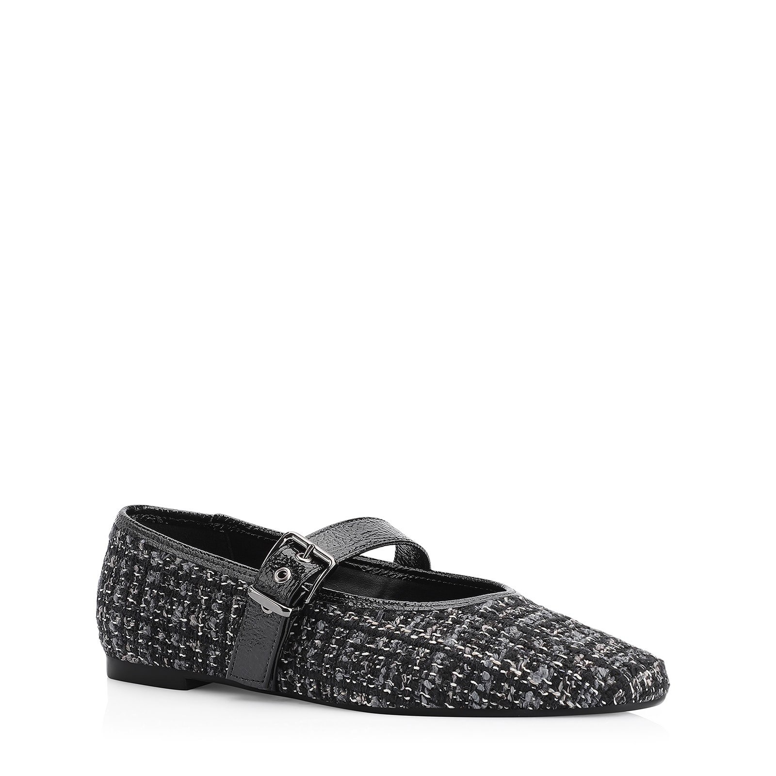 Sapatilha Fivela Tweed Preto/Verniz Preto