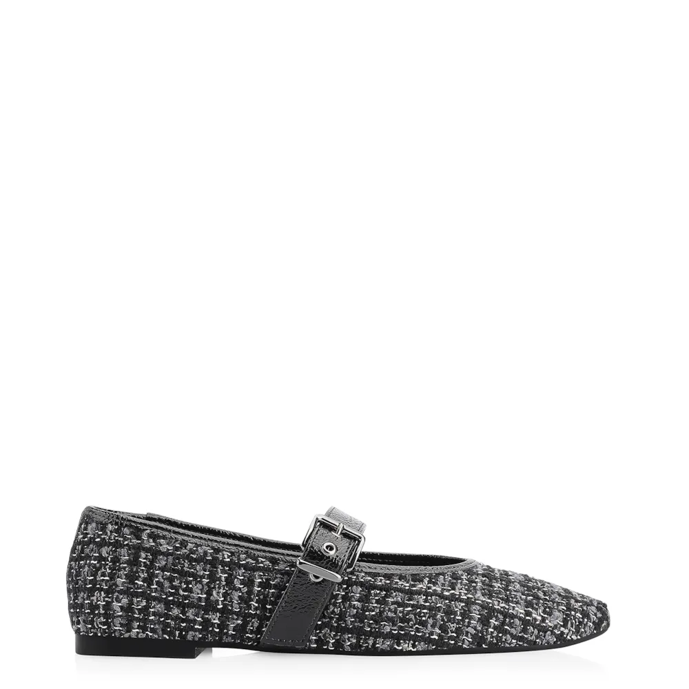 Sapatilha Fivela Tweed Preto/Verniz Preto - imagem 2