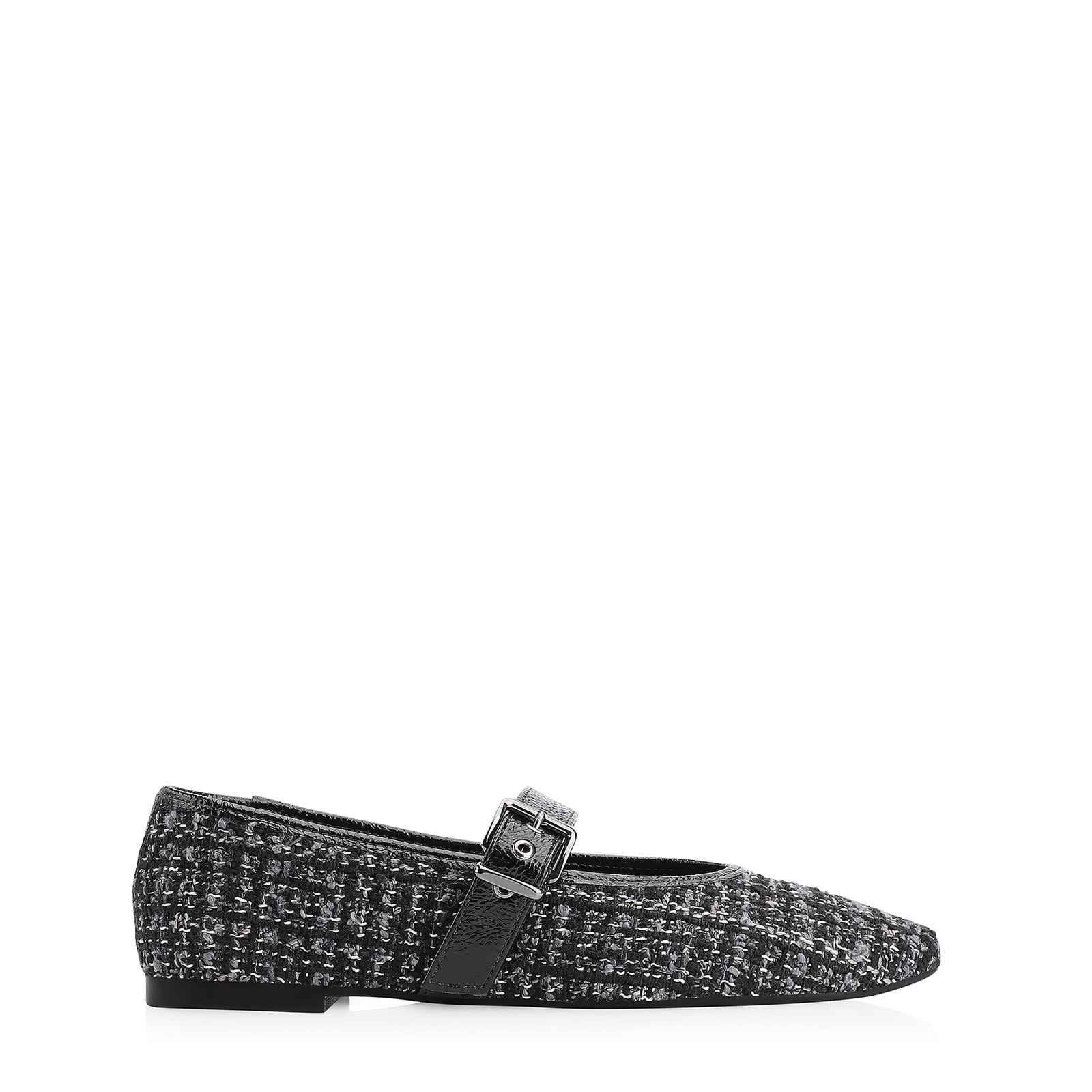 Sapatilha Fivela Tweed Preto/Verniz Preto