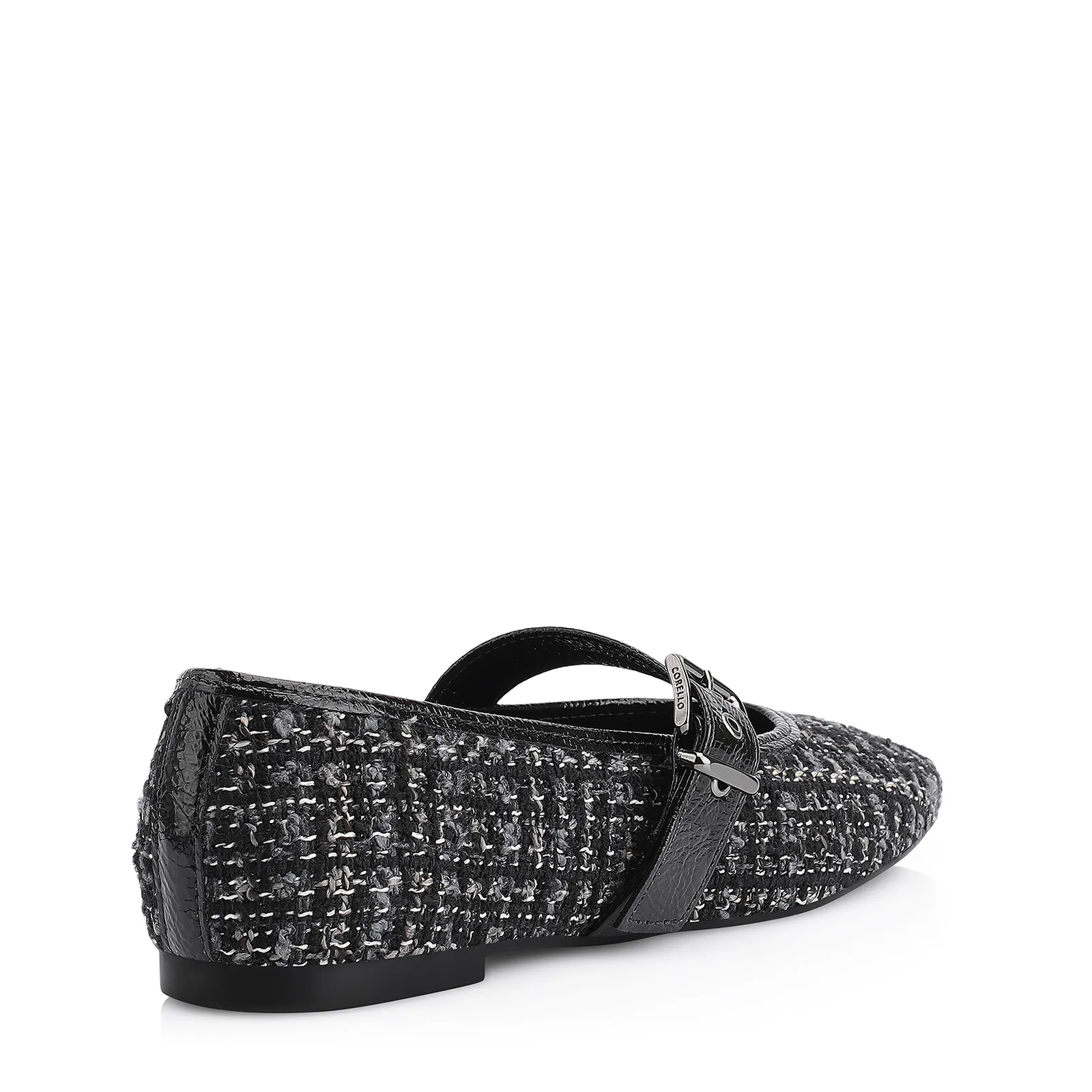 Sapatilha Fivela Tweed Preto/Verniz Preto