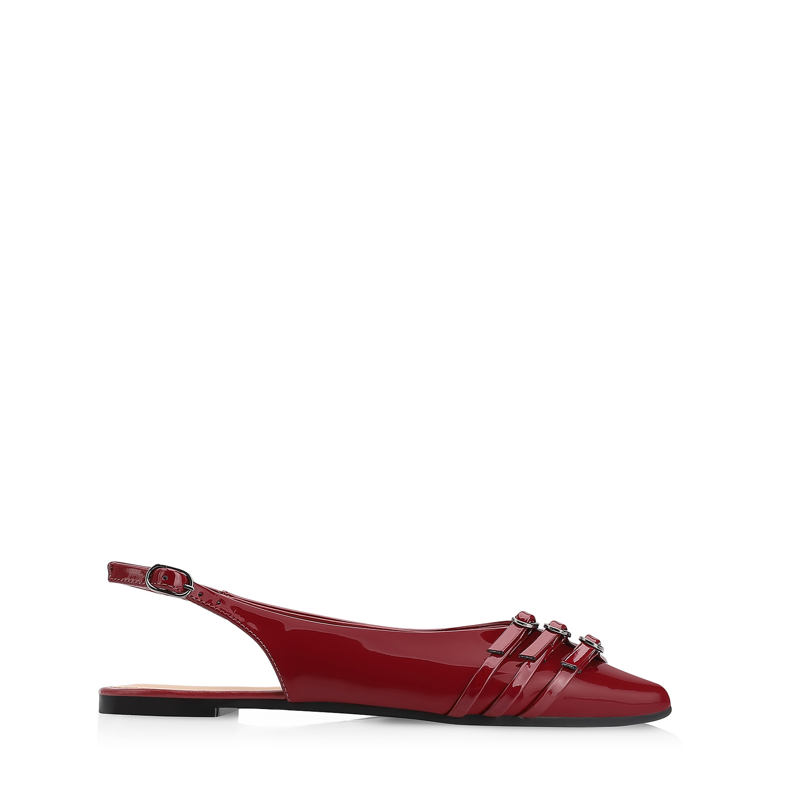 Sapatilha Fivelas Verniz Vermelho Cereja