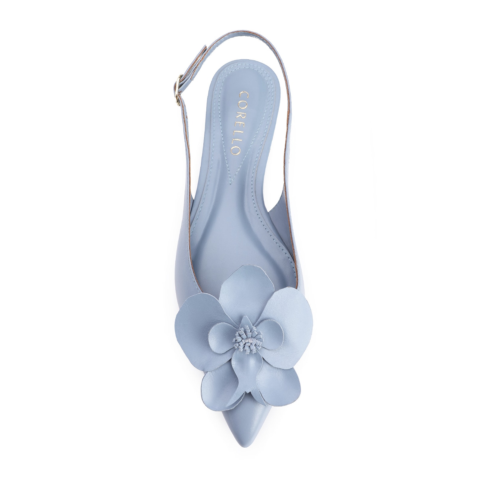 Sapatilha Flor Couro Azul